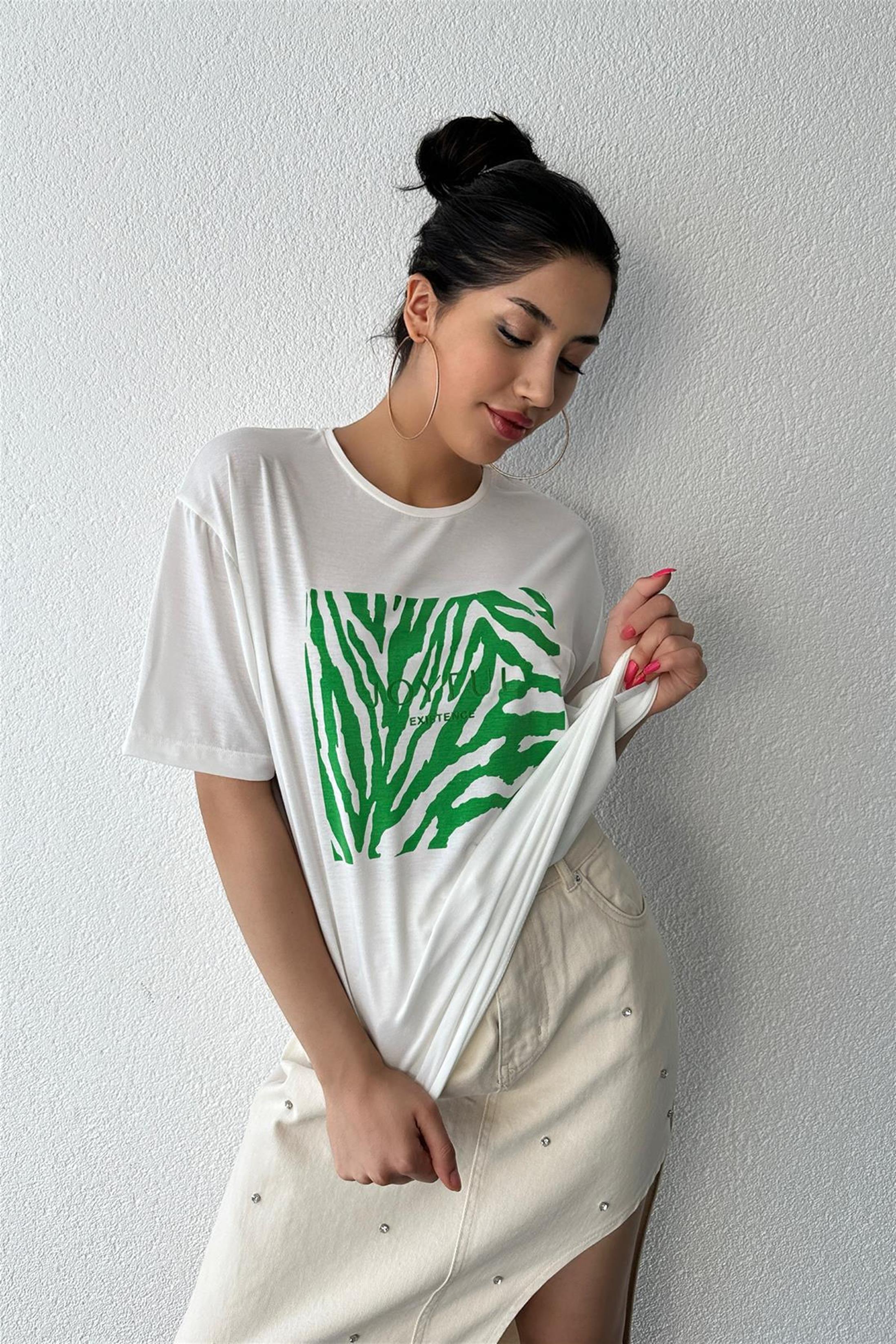 Joyful Baskılı T-Shirt - Yeşil