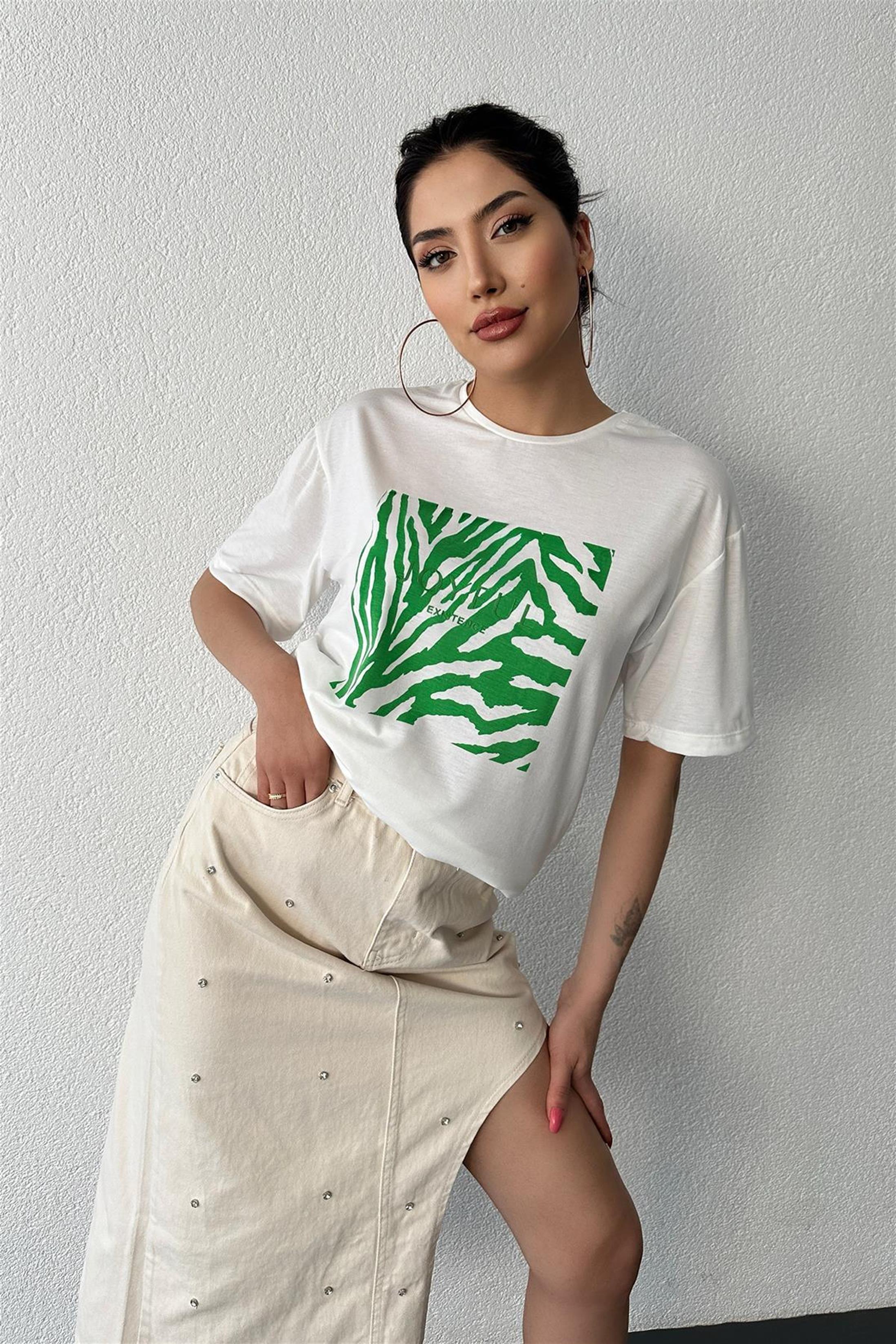 Joyful Baskılı T-Shirt - Yeşil