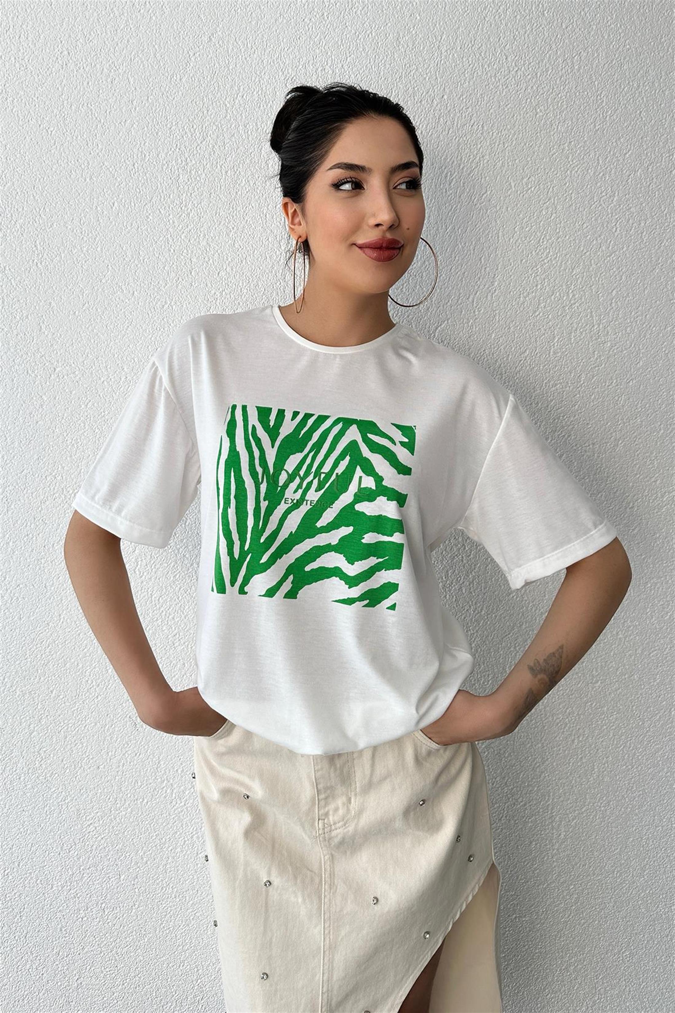 Joyful Baskılı T-Shirt - Yeşil
