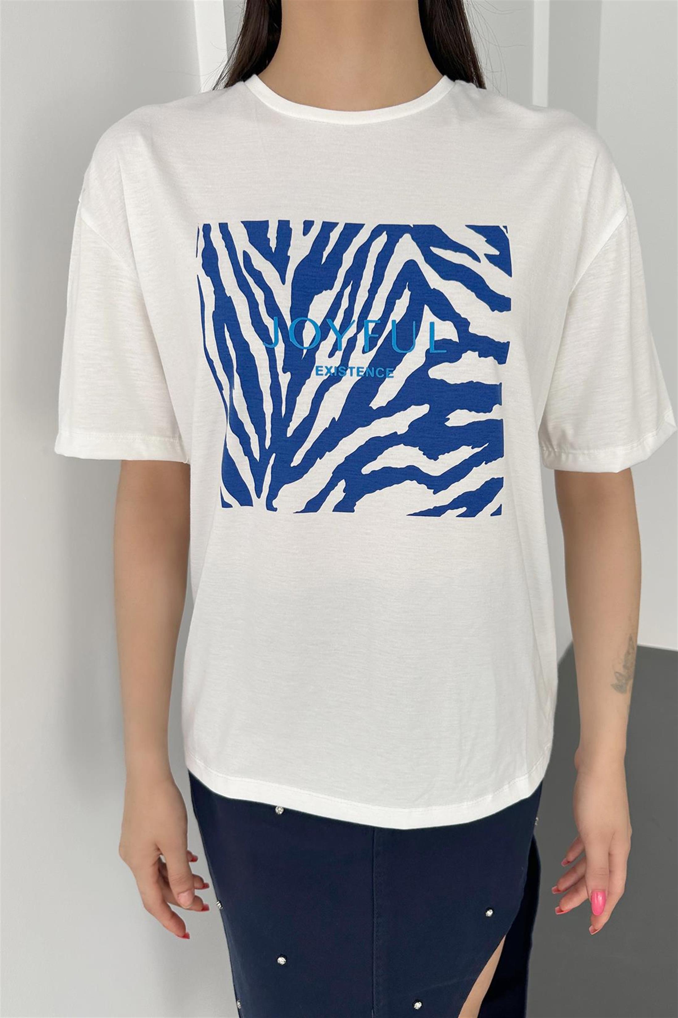 Joyful Baskılı T-Shirt - Saks