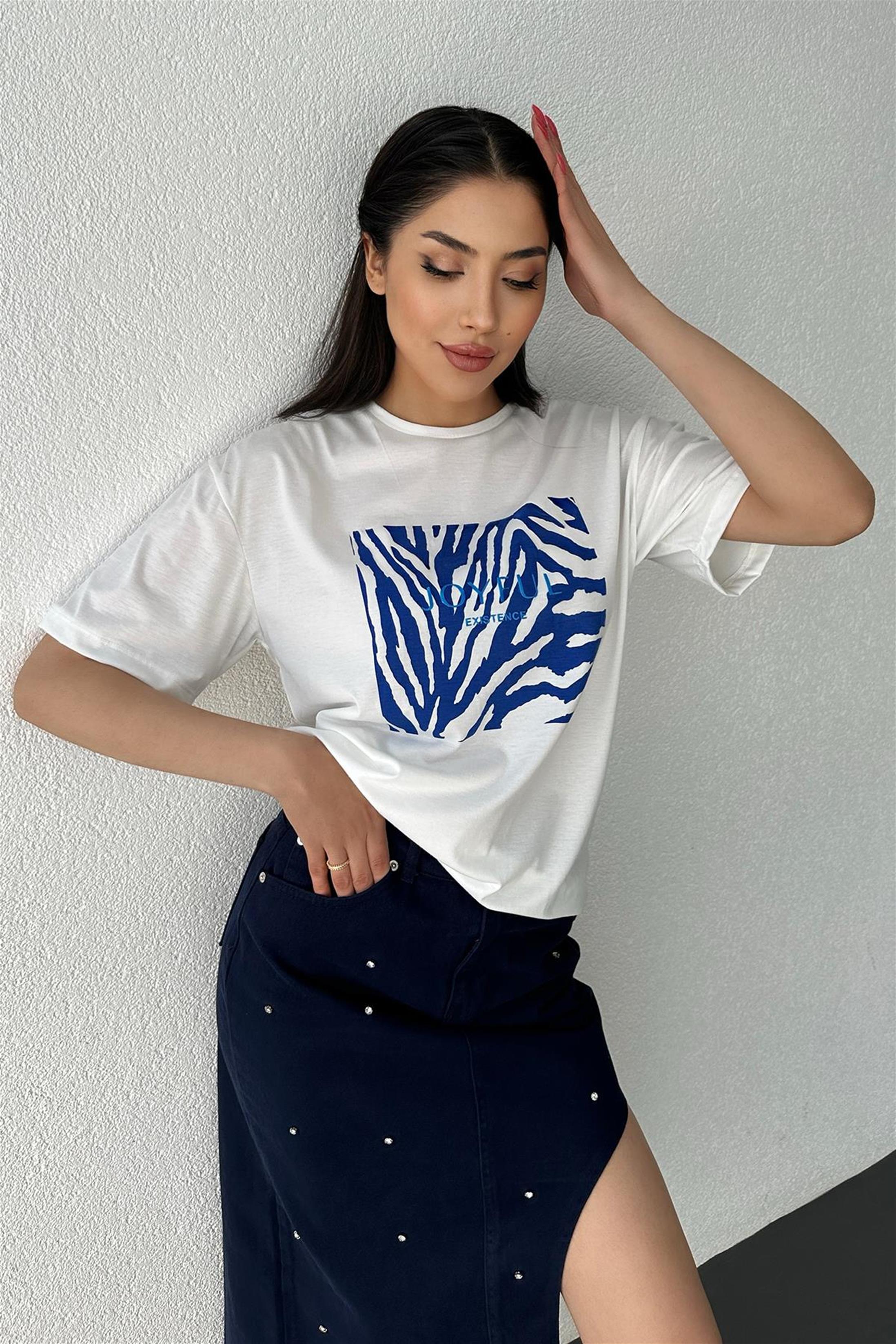 Joyful Baskılı T-Shirt - Saks