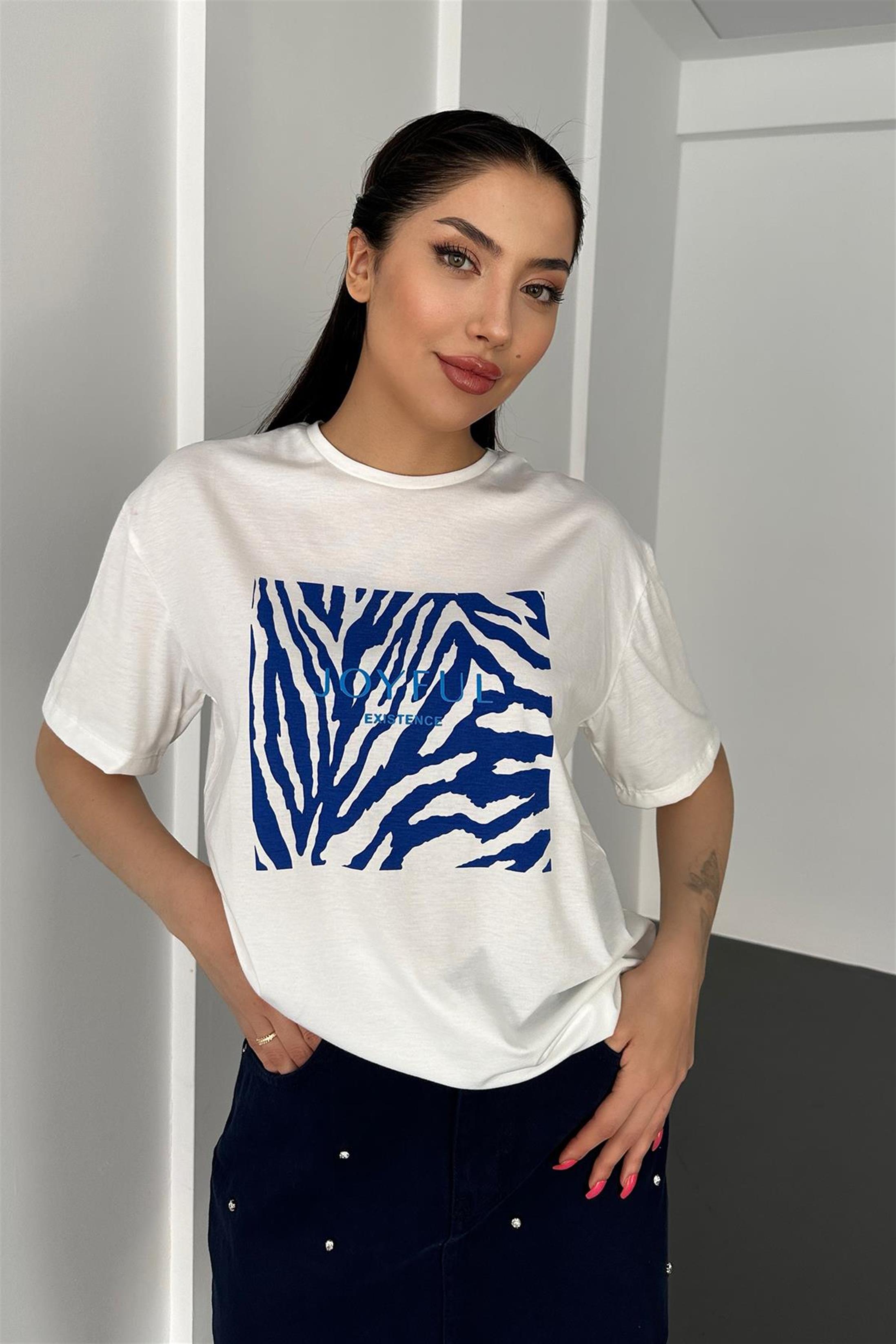 Joyful Baskılı T-Shirt - Saks
