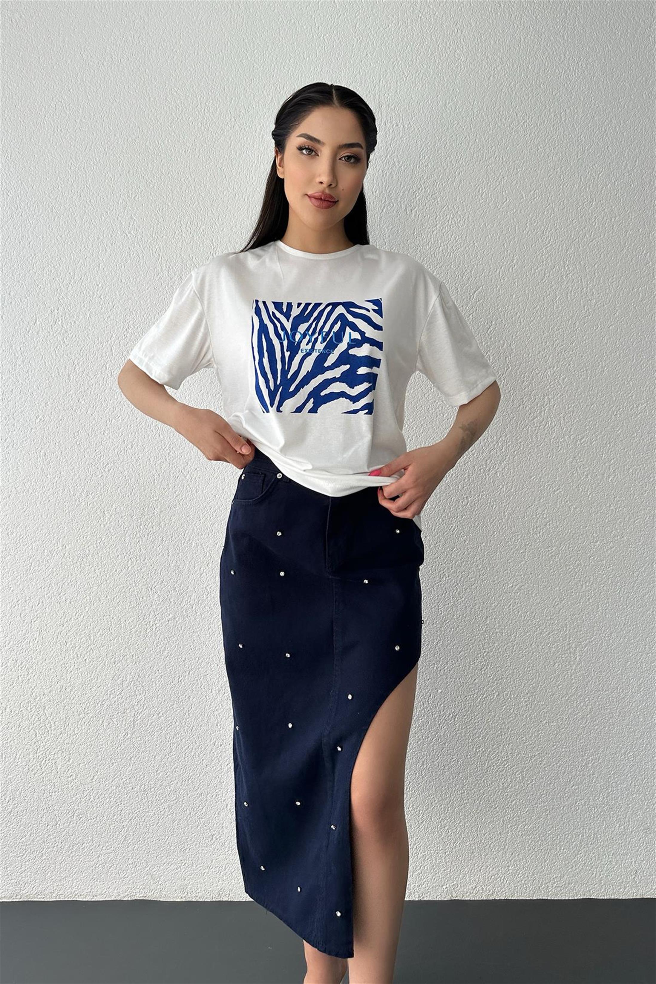 Joyful Baskılı T-Shirt - Saks