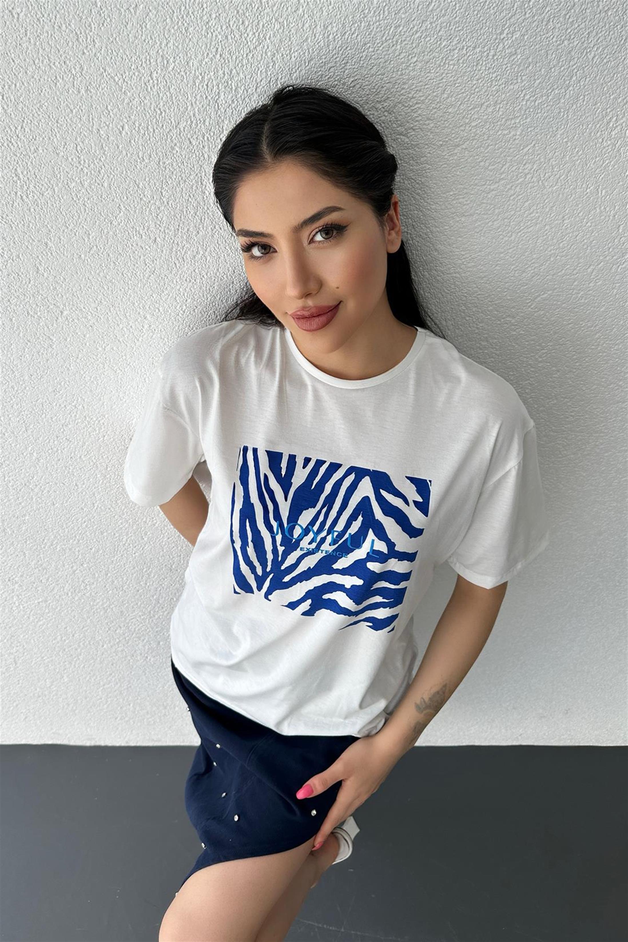 Joyful Baskılı T-Shirt - Saks