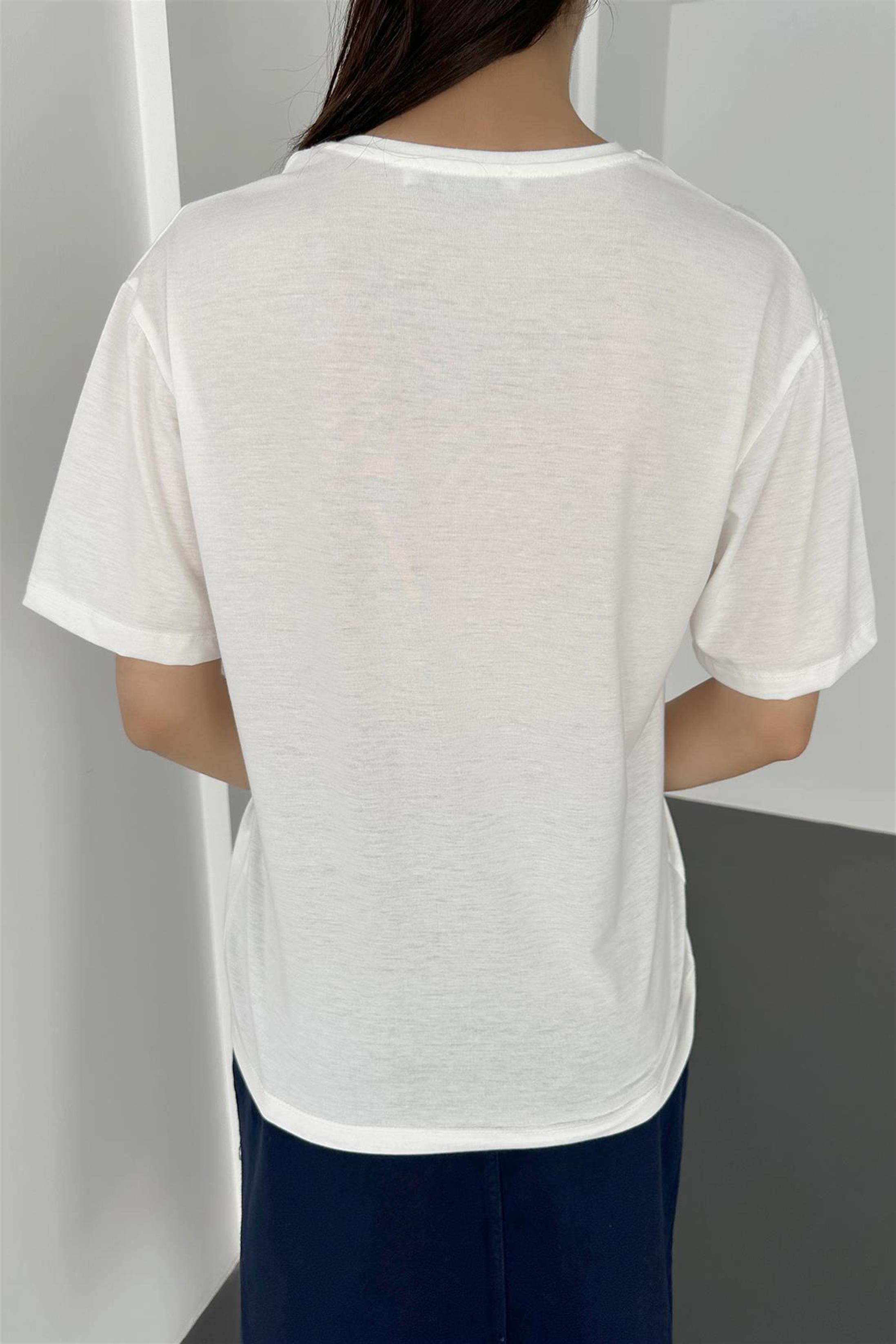 Joyful Baskılı T-Shirt - Saks