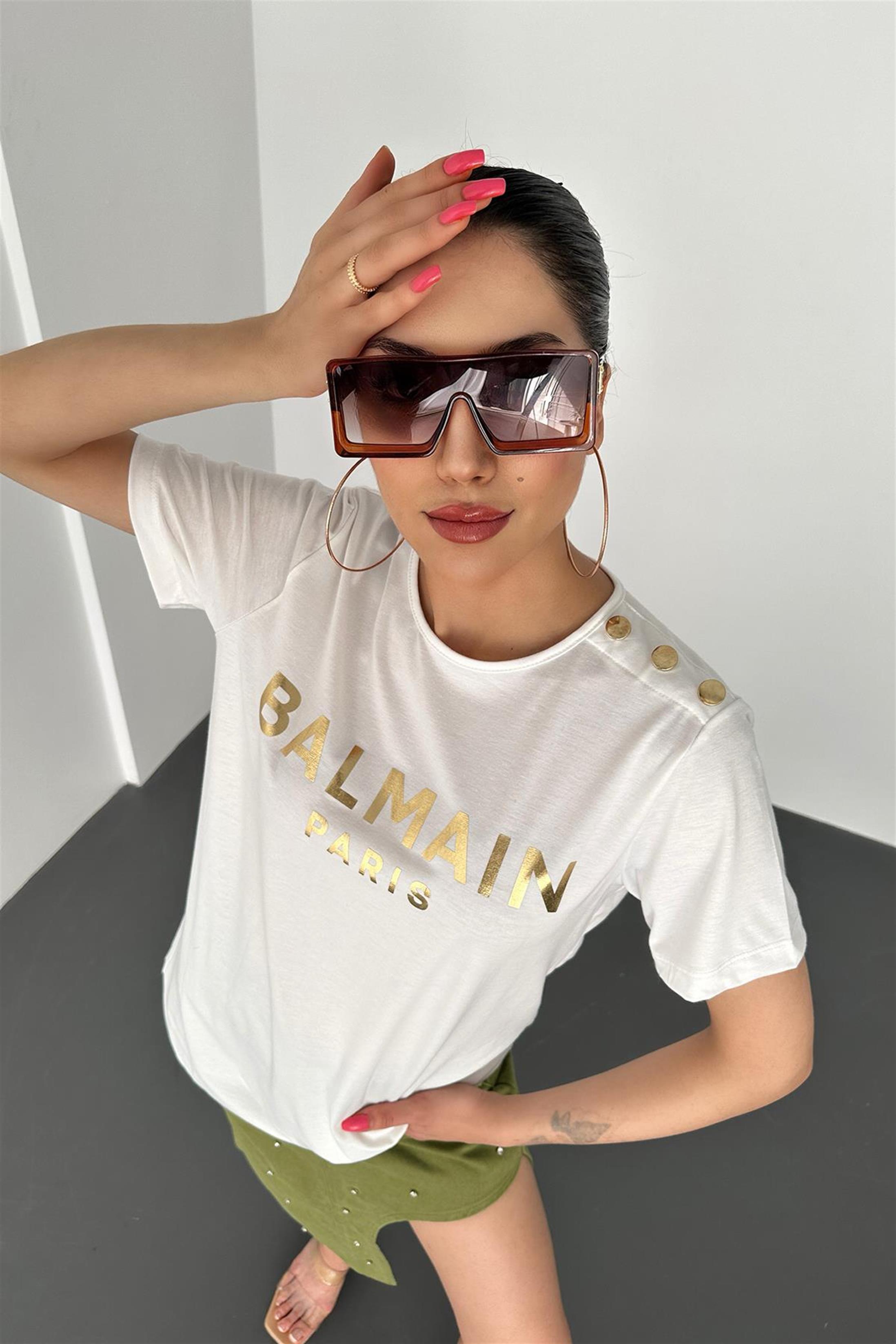 Balmain Paris Baskılı T-Shirt - Beyaz