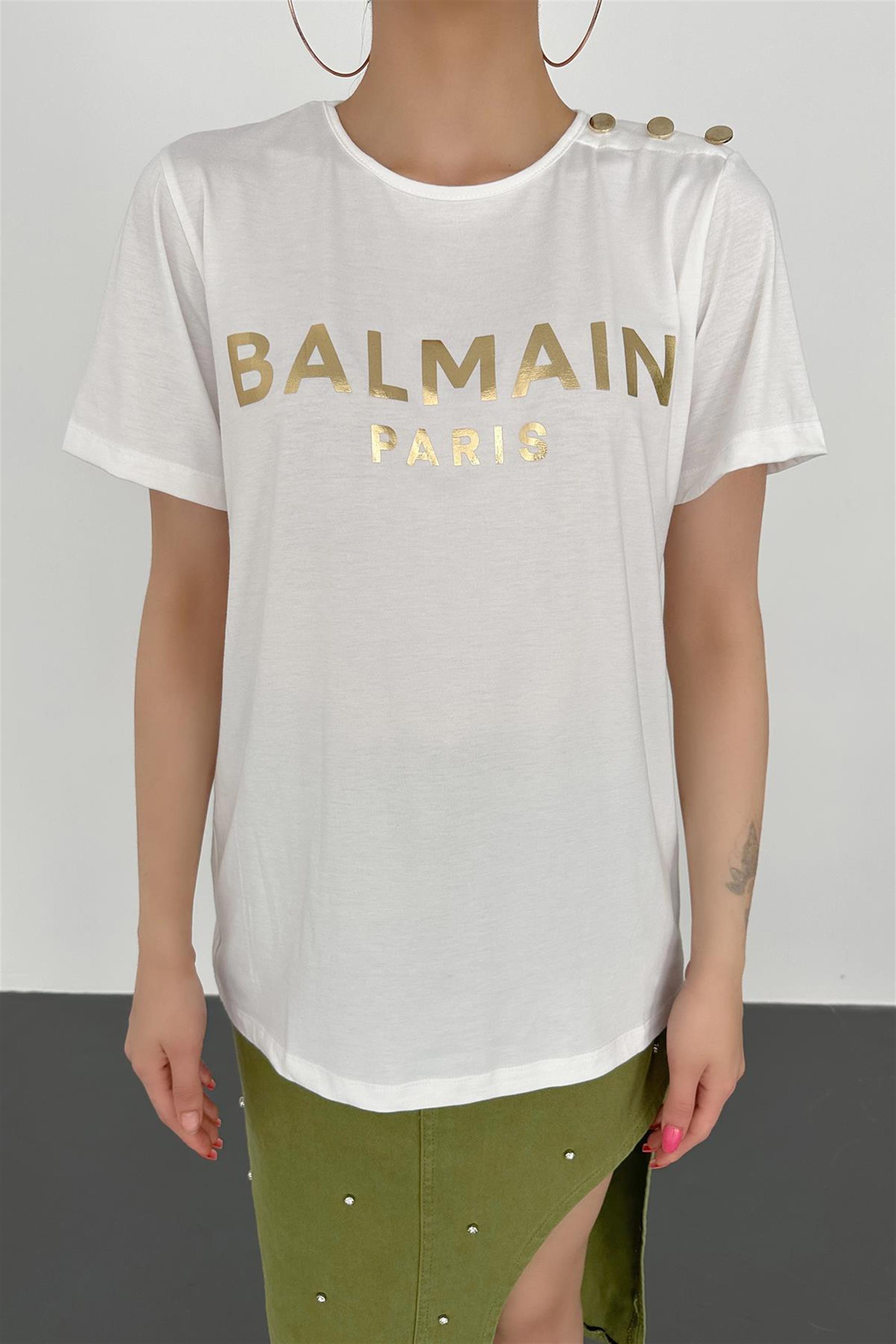 Balmain Paris Baskılı T-Shirt - Beyaz