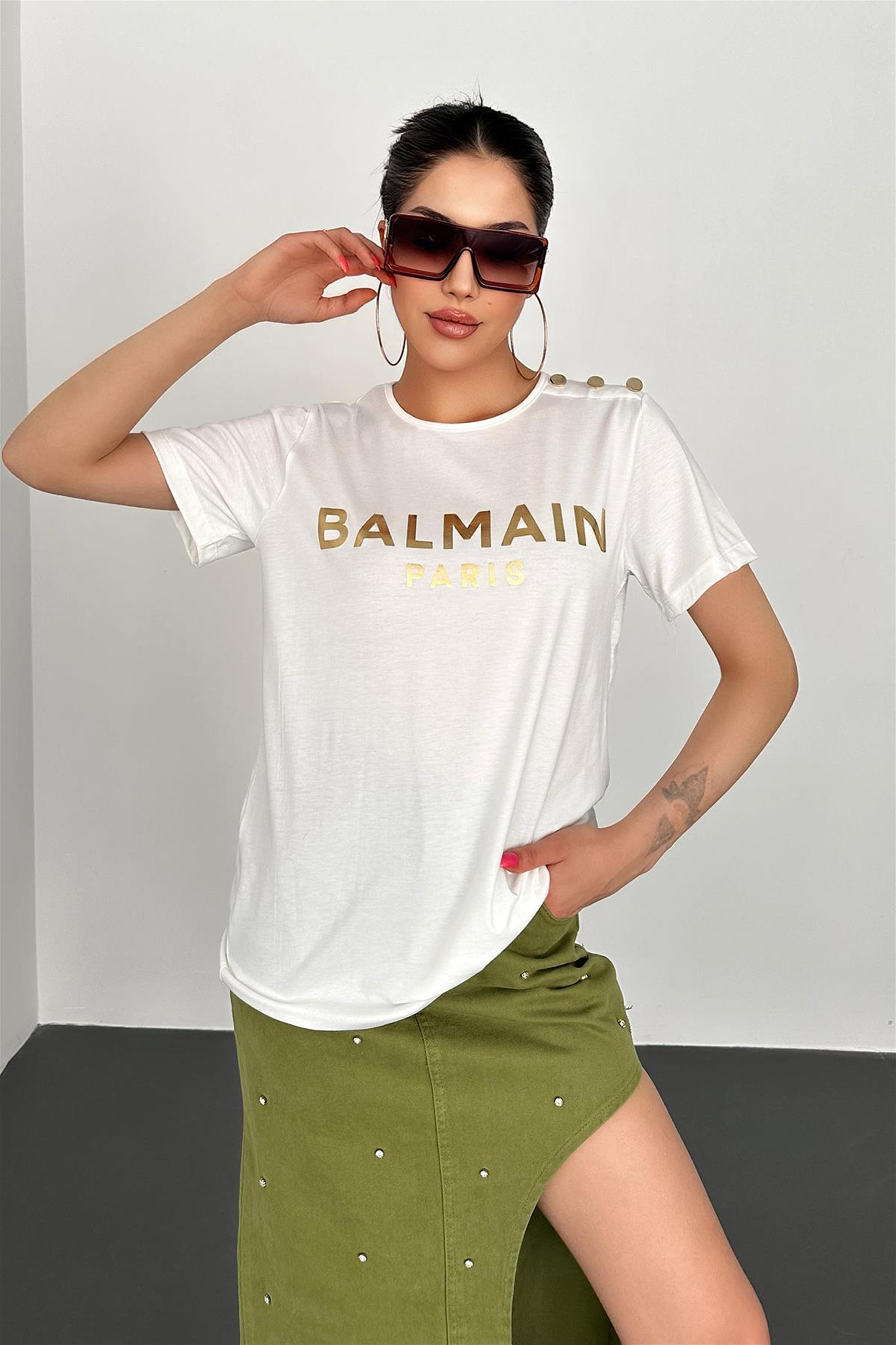 Balmain Paris Baskılı T-Shirt - Beyaz