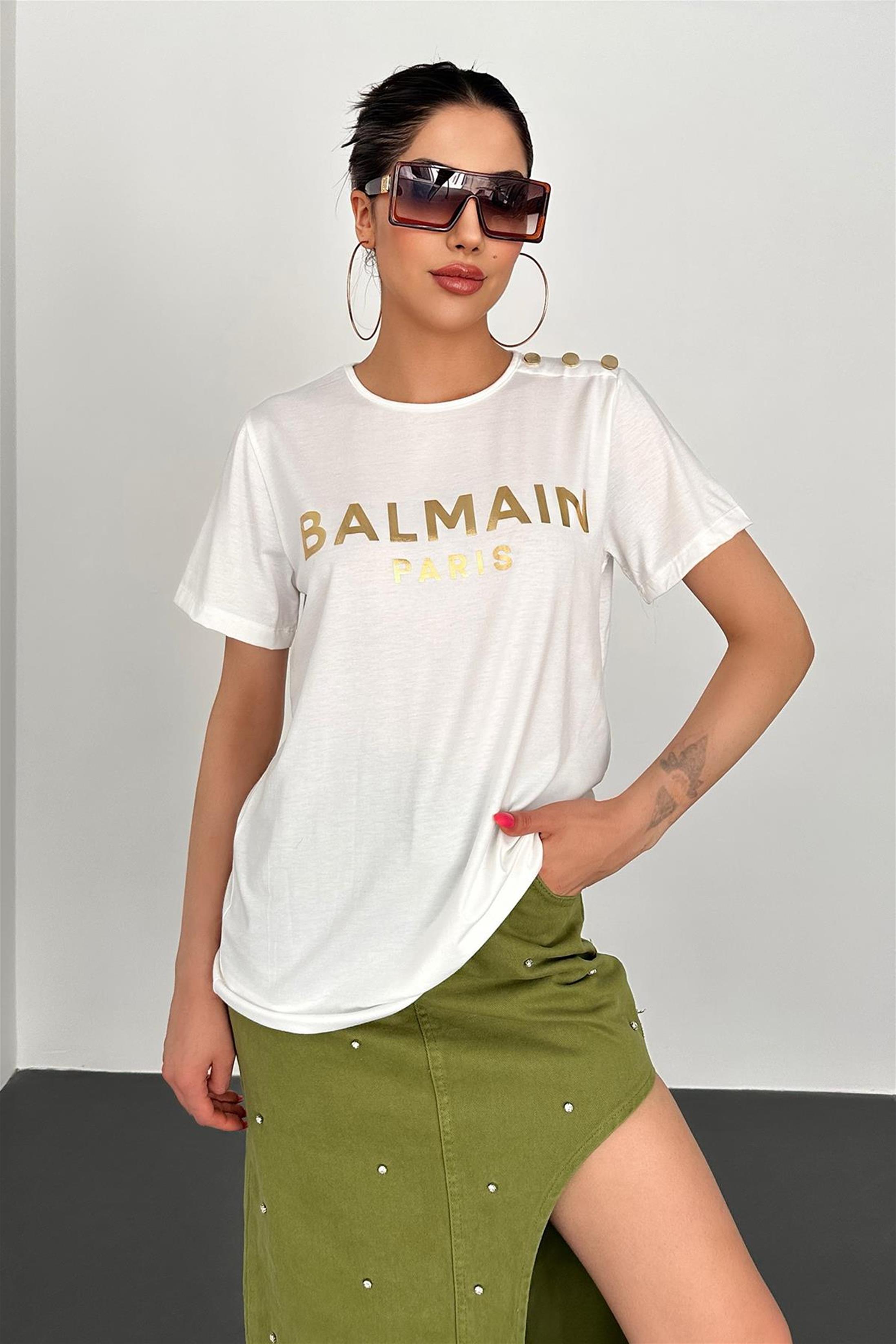 Balmain Paris Baskılı T-Shirt - Beyaz