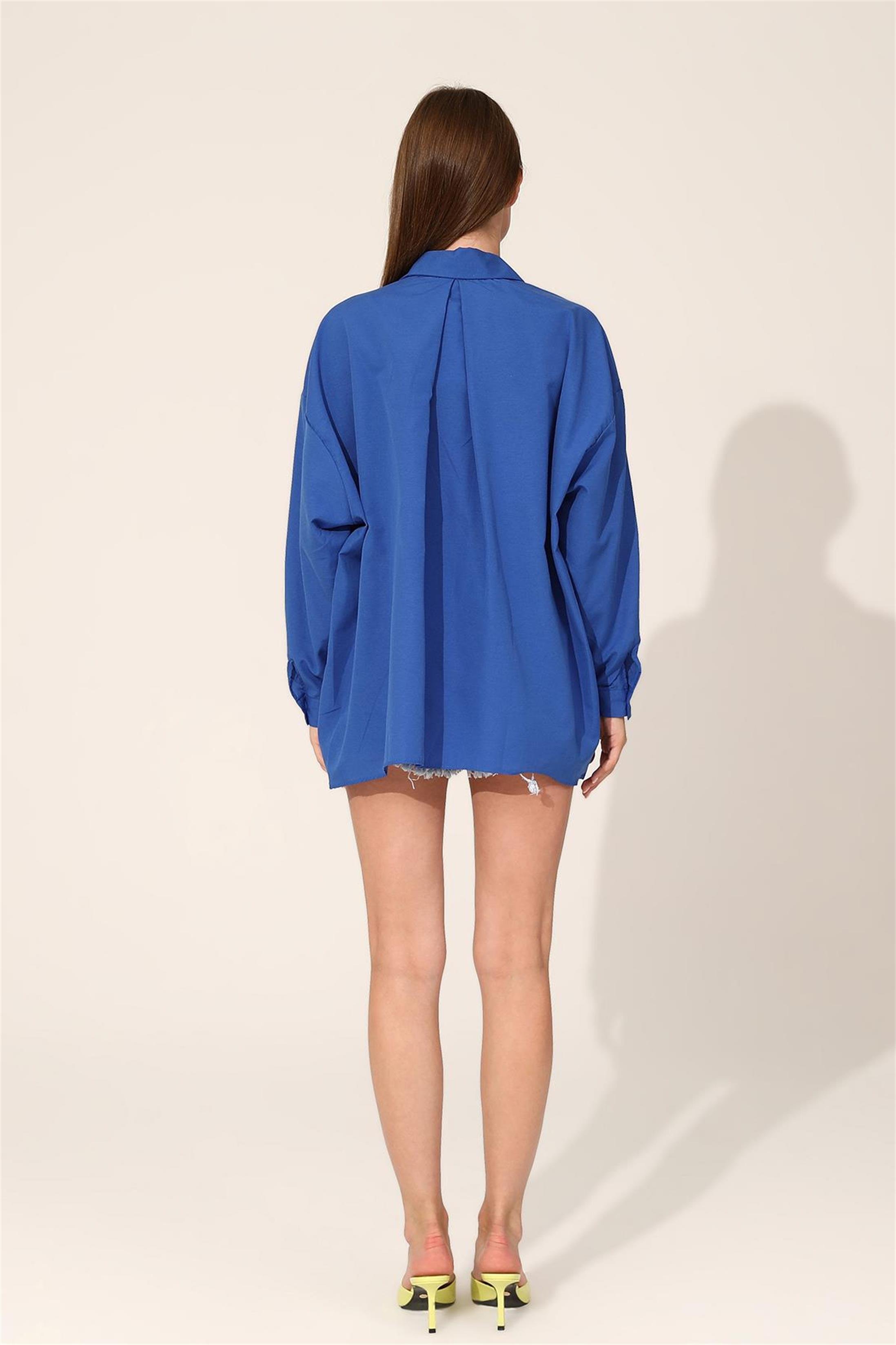 Oversize Poplin Gömlek - Mavi