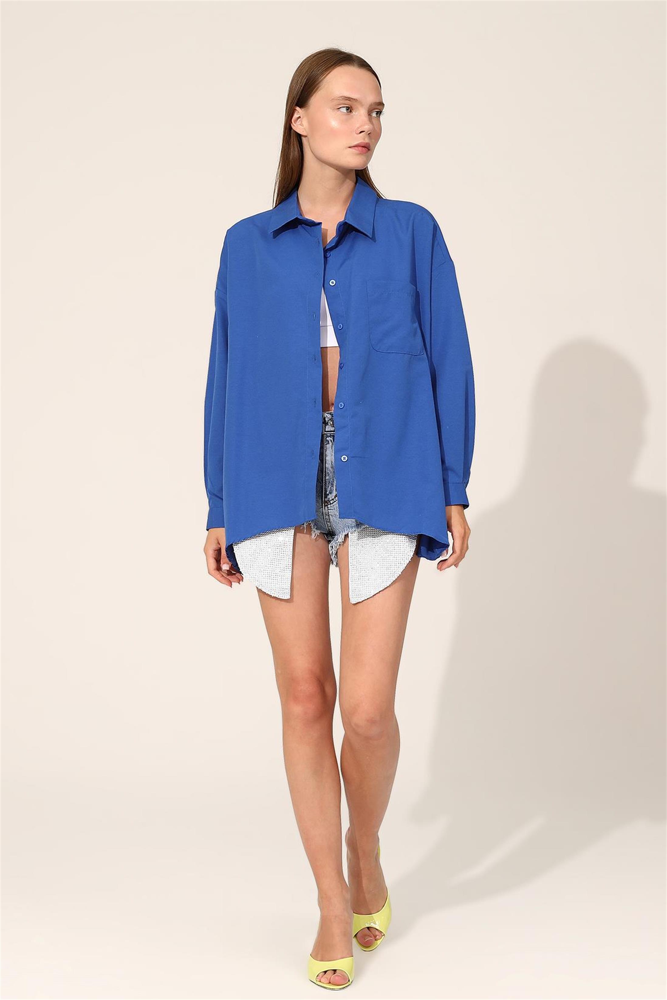 Oversize Poplin Gömlek - Mavi