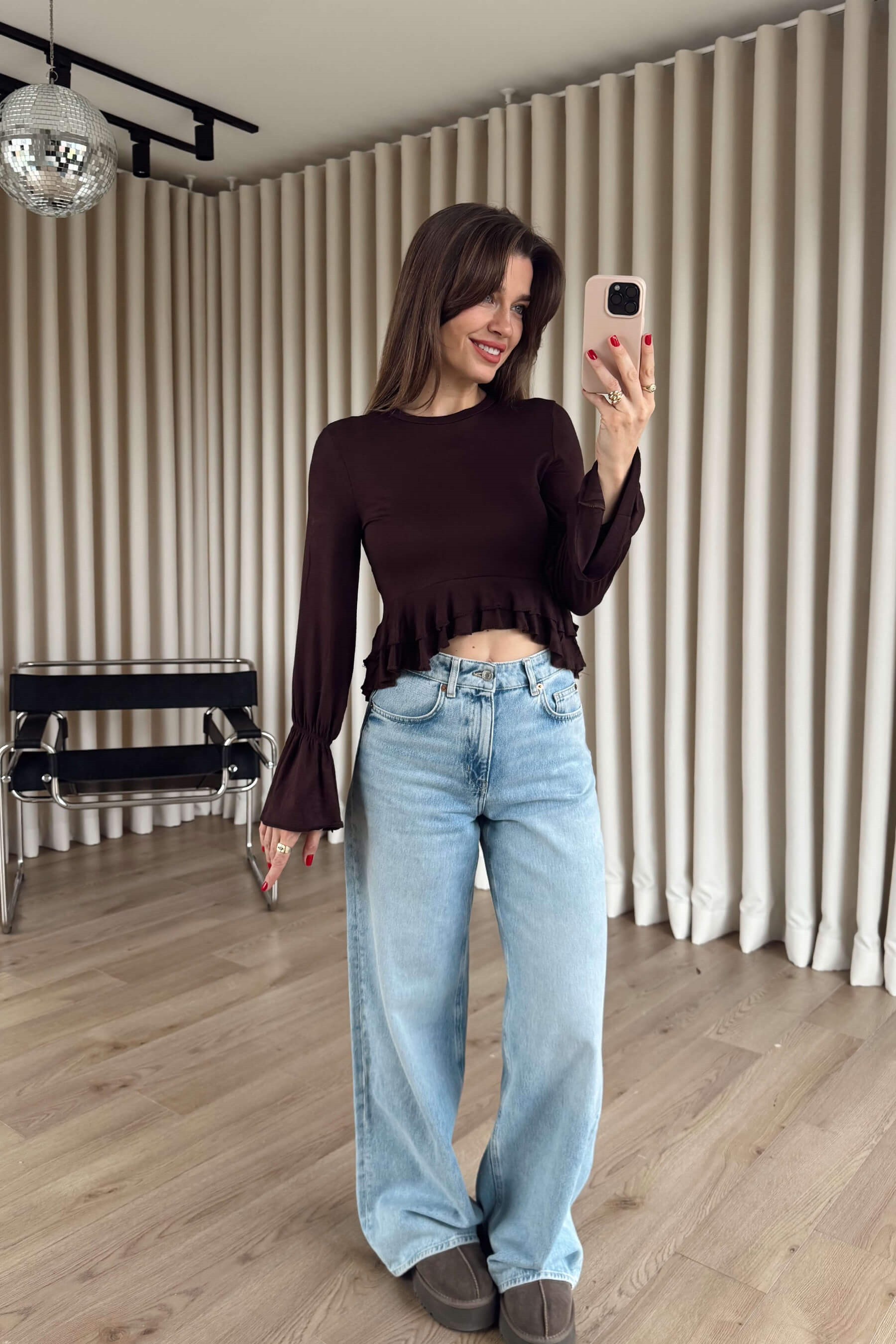 Acı Kahve Beli Fırfırlı Bluz