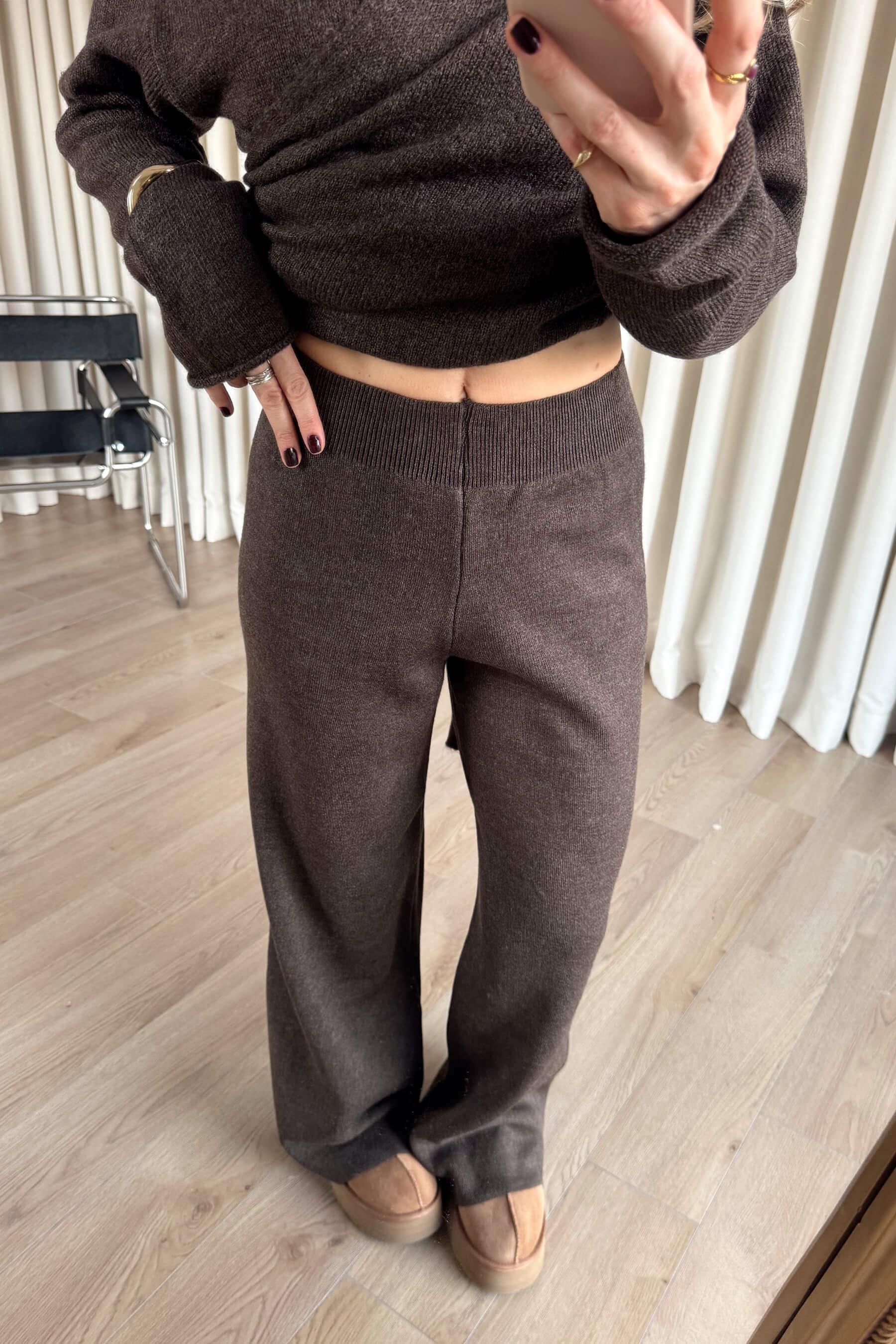 Acı Kahve Beli Lastikli Triko Pantolon