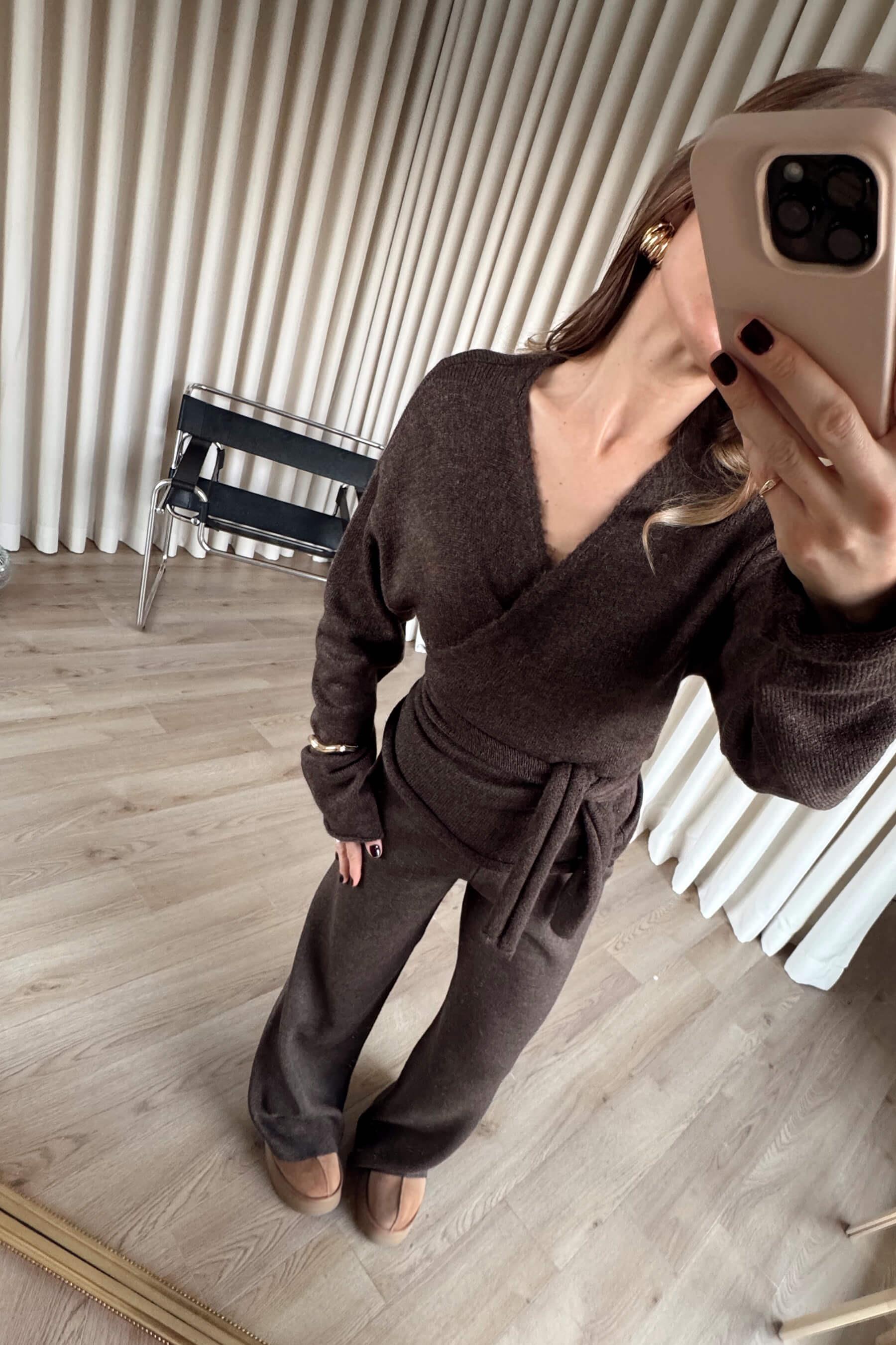 Acı Kahve Beli Lastikli Triko Pantolon