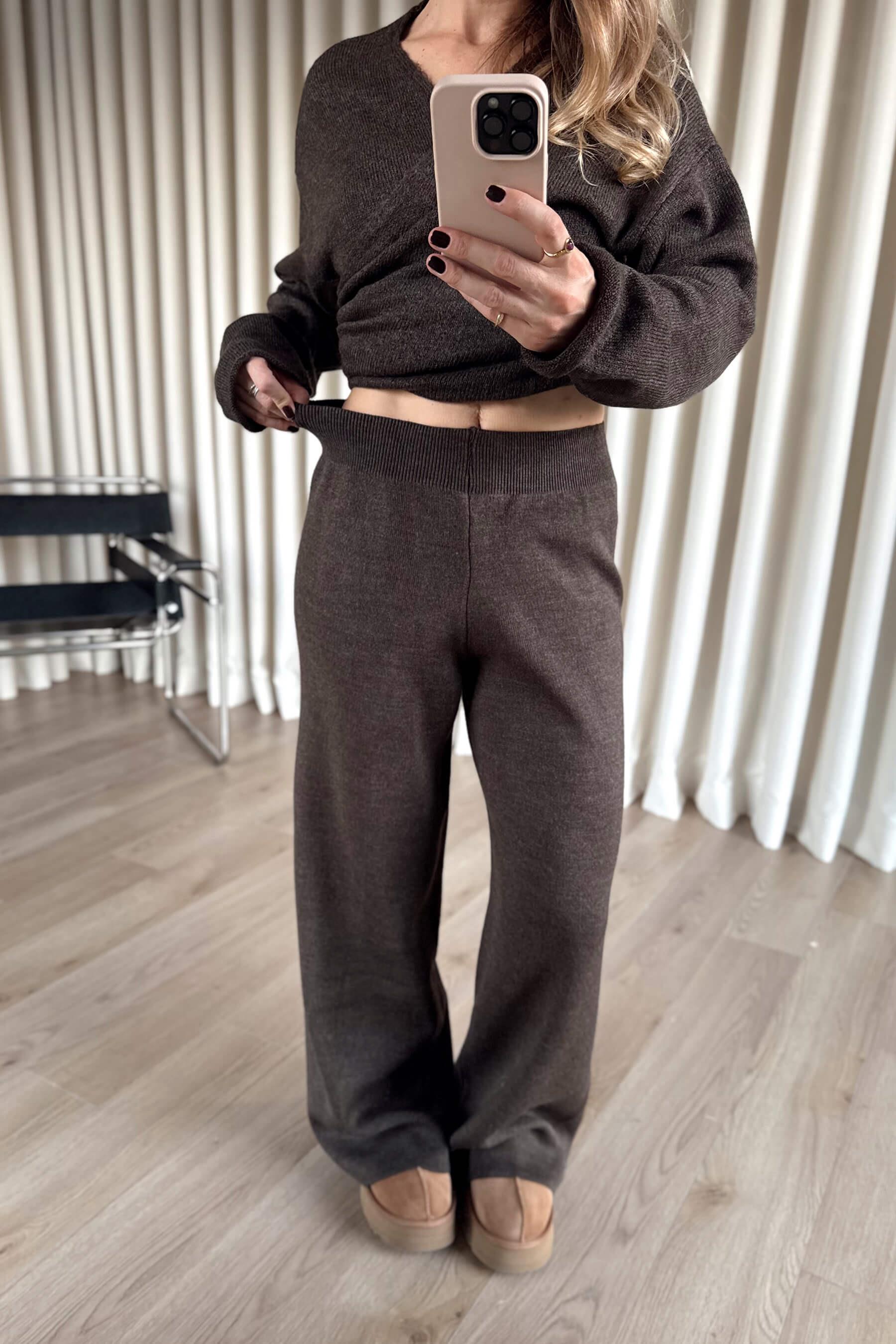 Acı Kahve Beli Lastikli Triko Pantolon