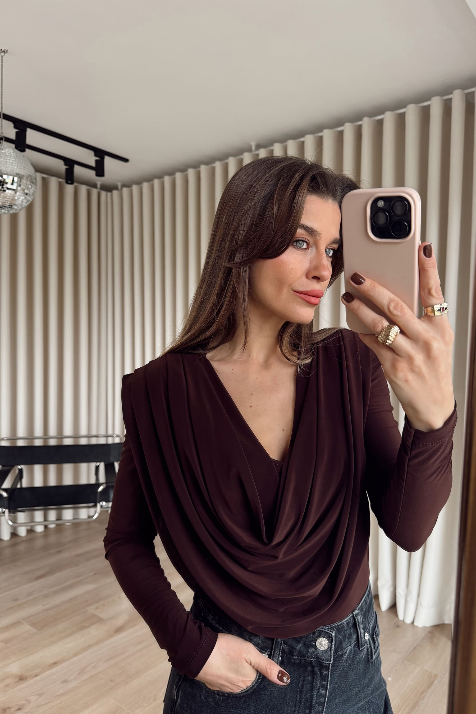 Acı Kahve Degaje Yaka Model Bluz