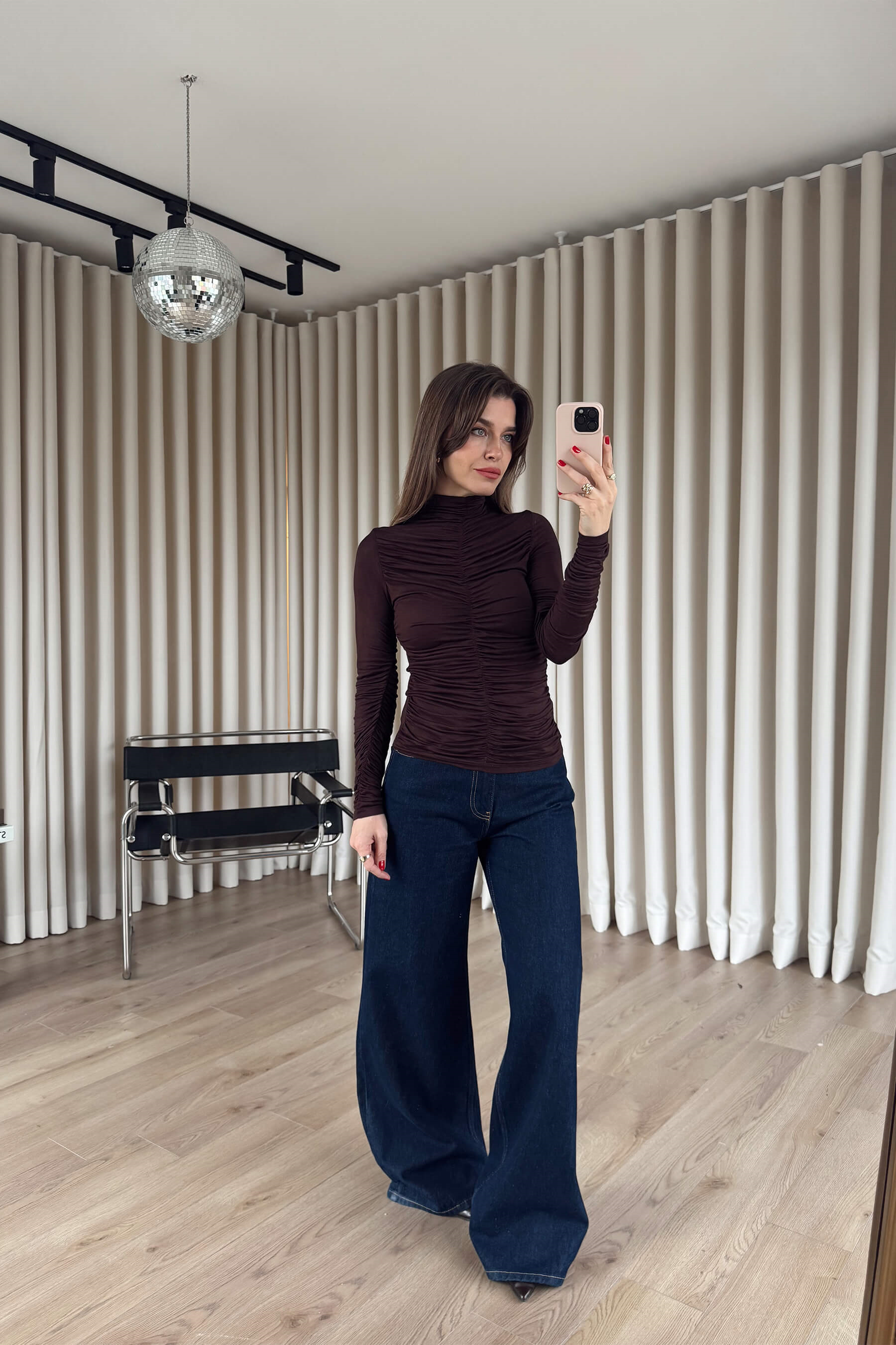 Acı Kahve Önü ve Kolu Drapeli Bluz