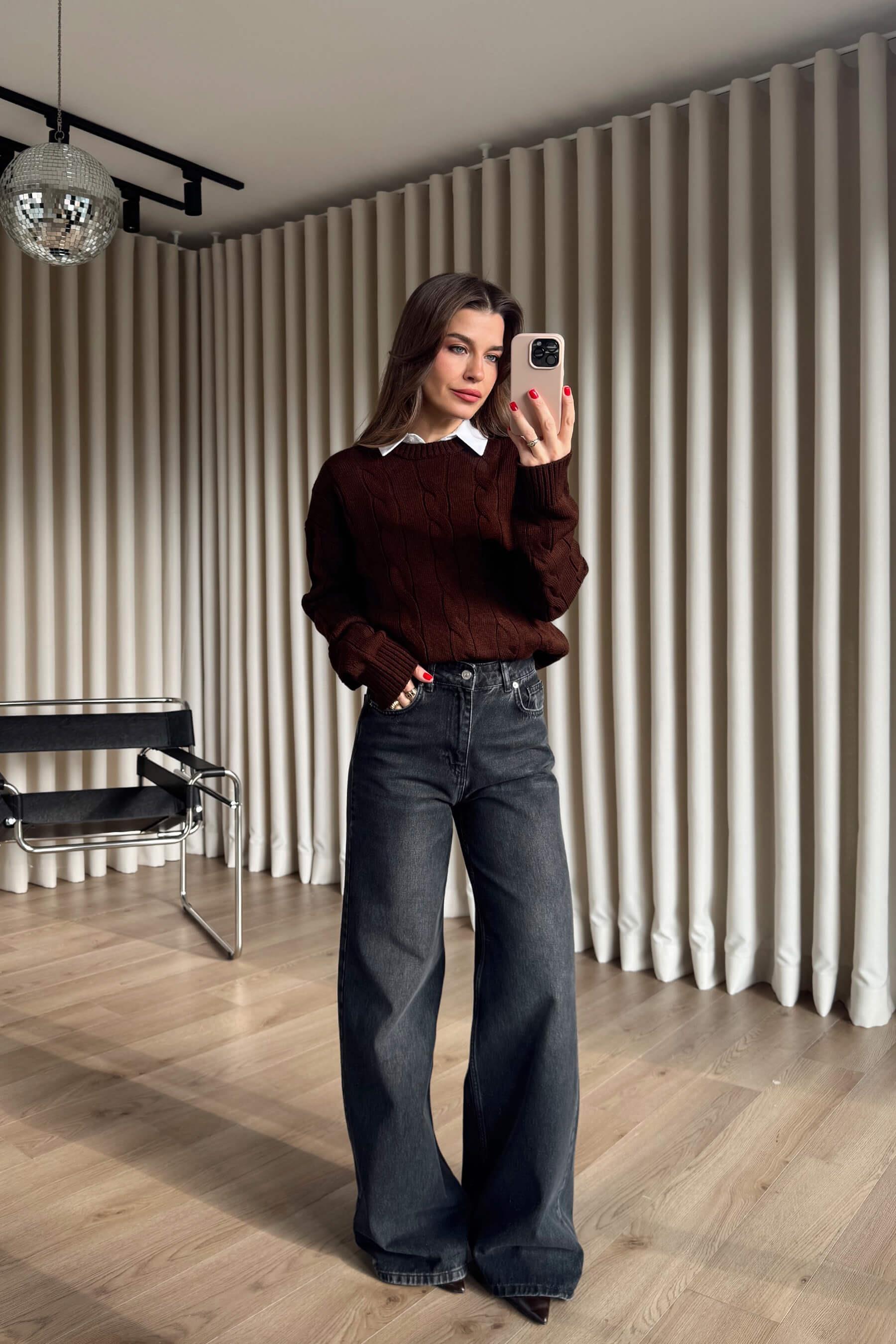 Acı Kahve Örgü Model Triko Kazak