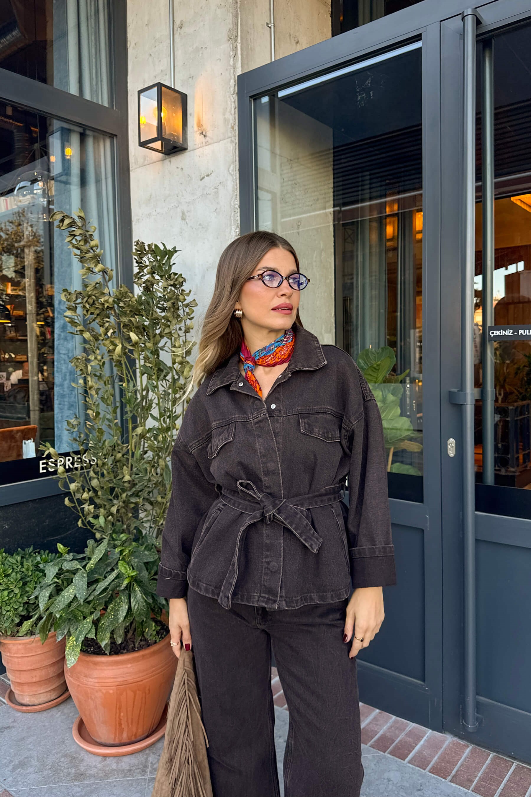 Acı Kahve Yıkama Ceket Pantolon Denim Takım