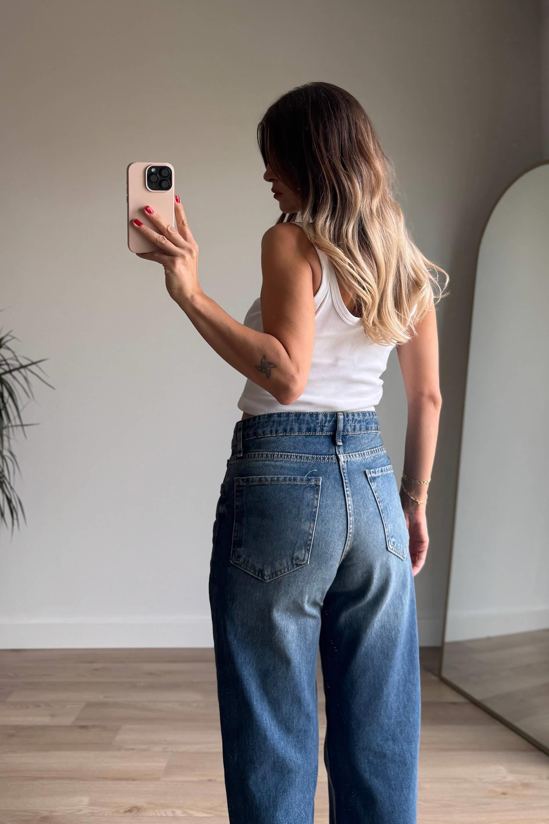 Açık Mavi Bol Paça Yüksek Bel Yıkamalı Straight Jean