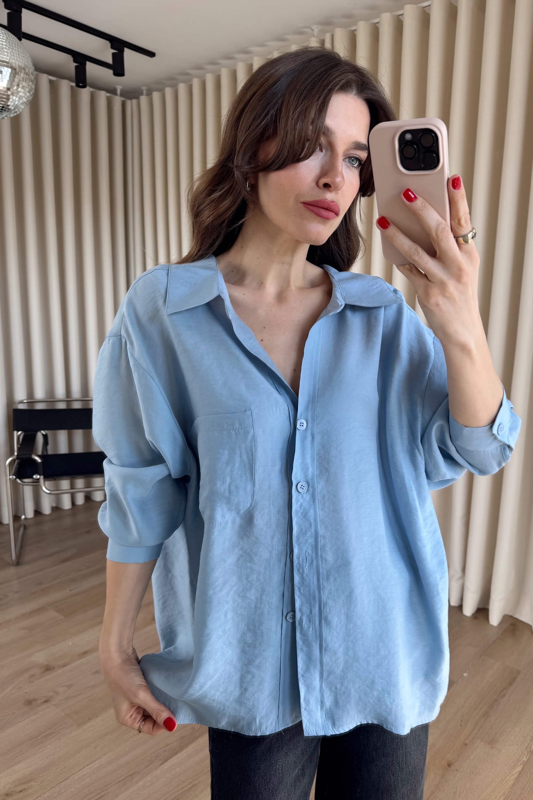 Açık Mavi Oversize Modal Kumaş Gömlek