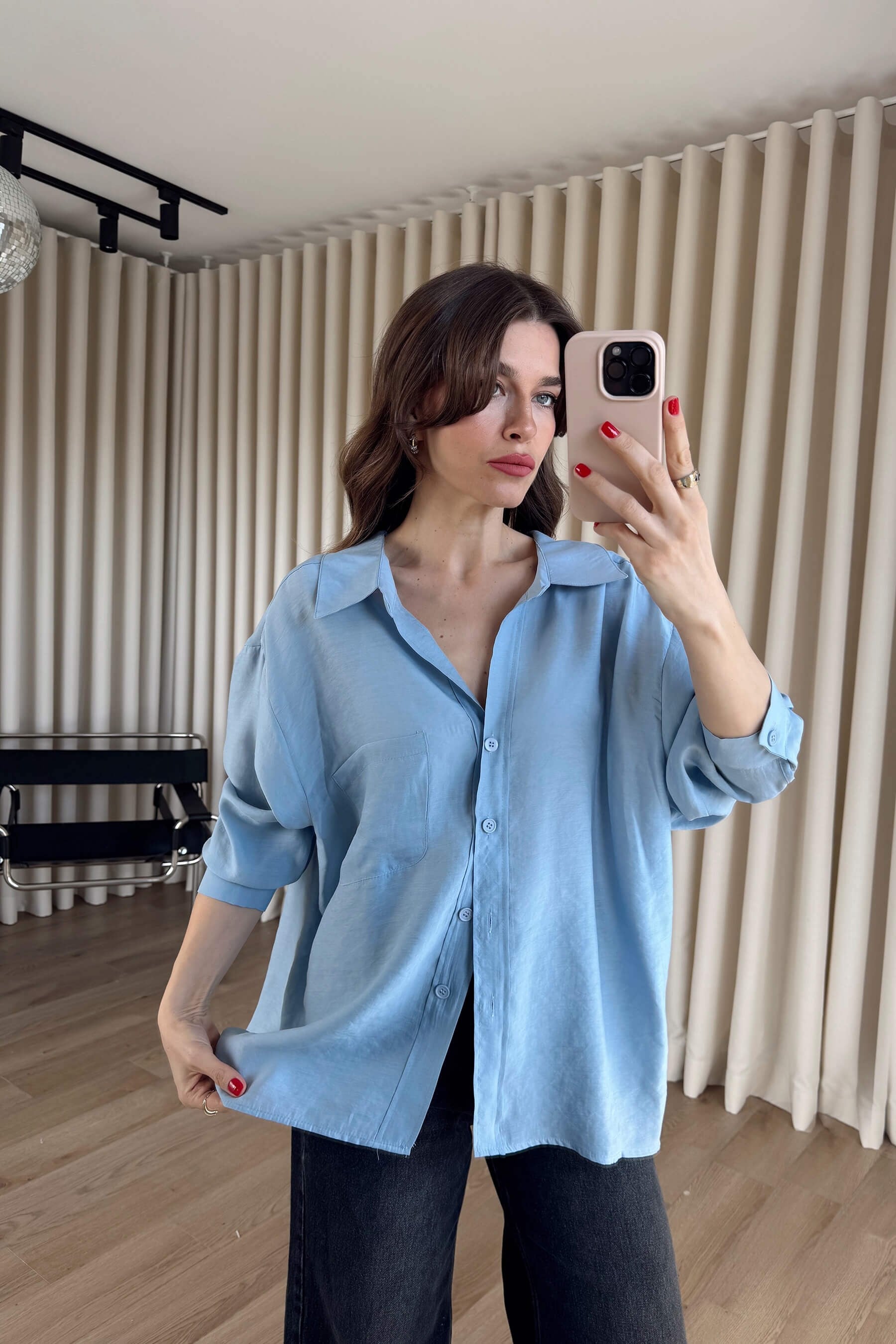 Açık Mavi Oversize Modal Kumaş Gömlek