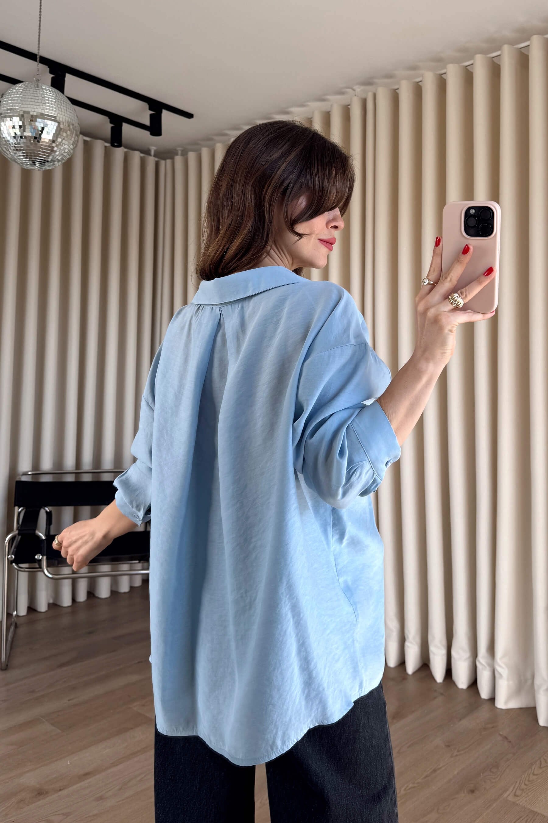 Açık Mavi Oversize Modal Kumaş Gömlek