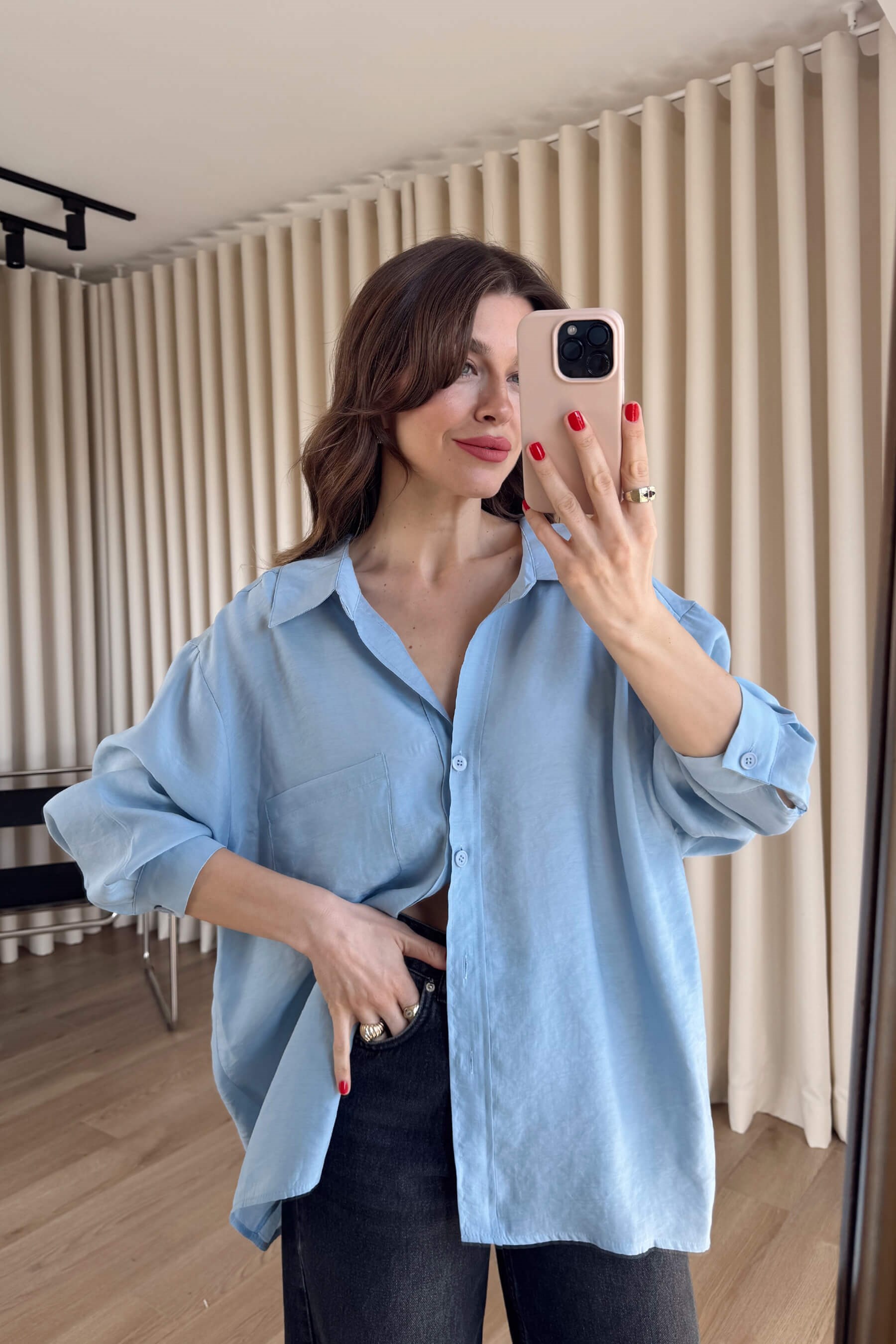 Açık Mavi Oversize Modal Kumaş Gömlek