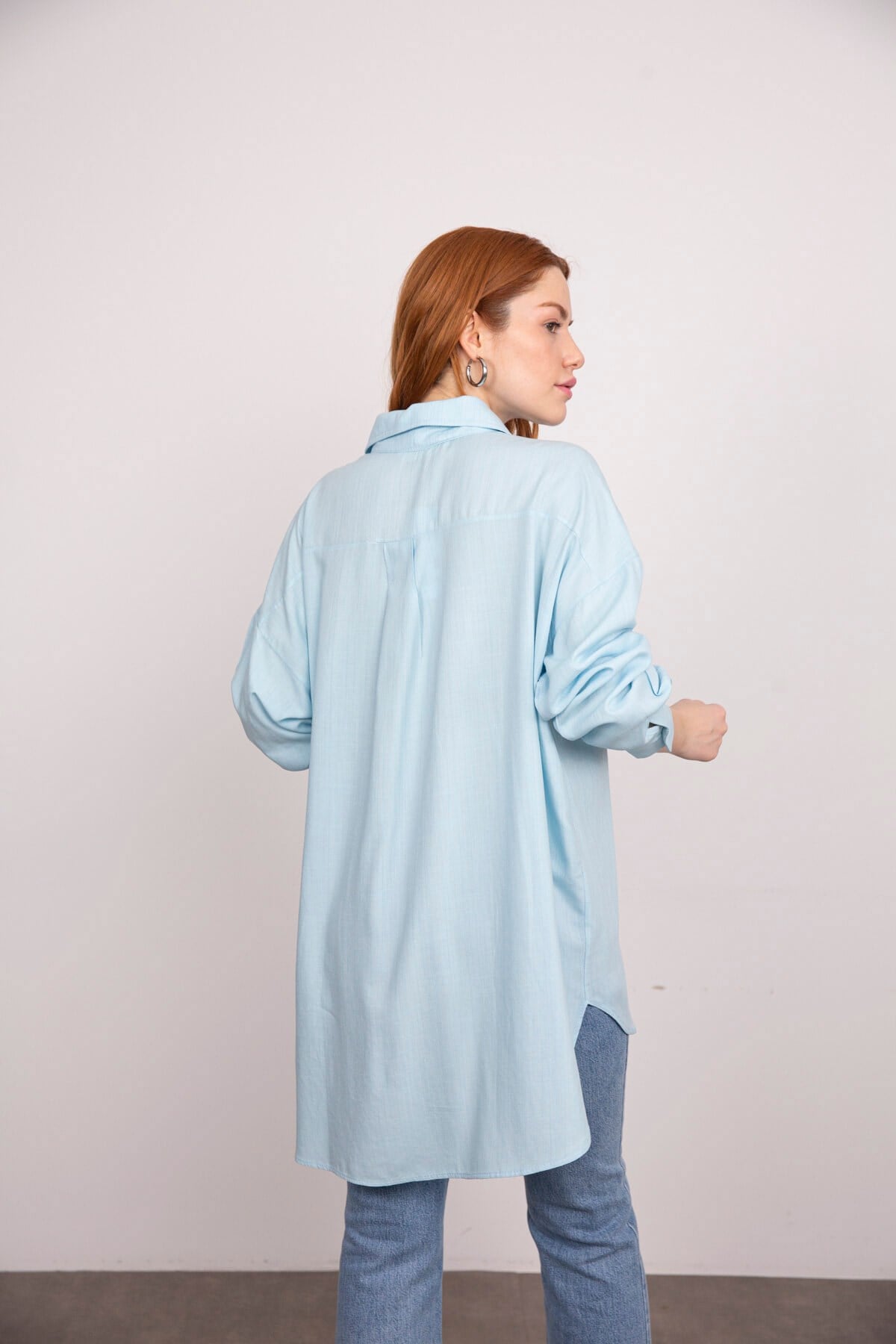Açık Mavi Oversize Pamuklu Gömlek