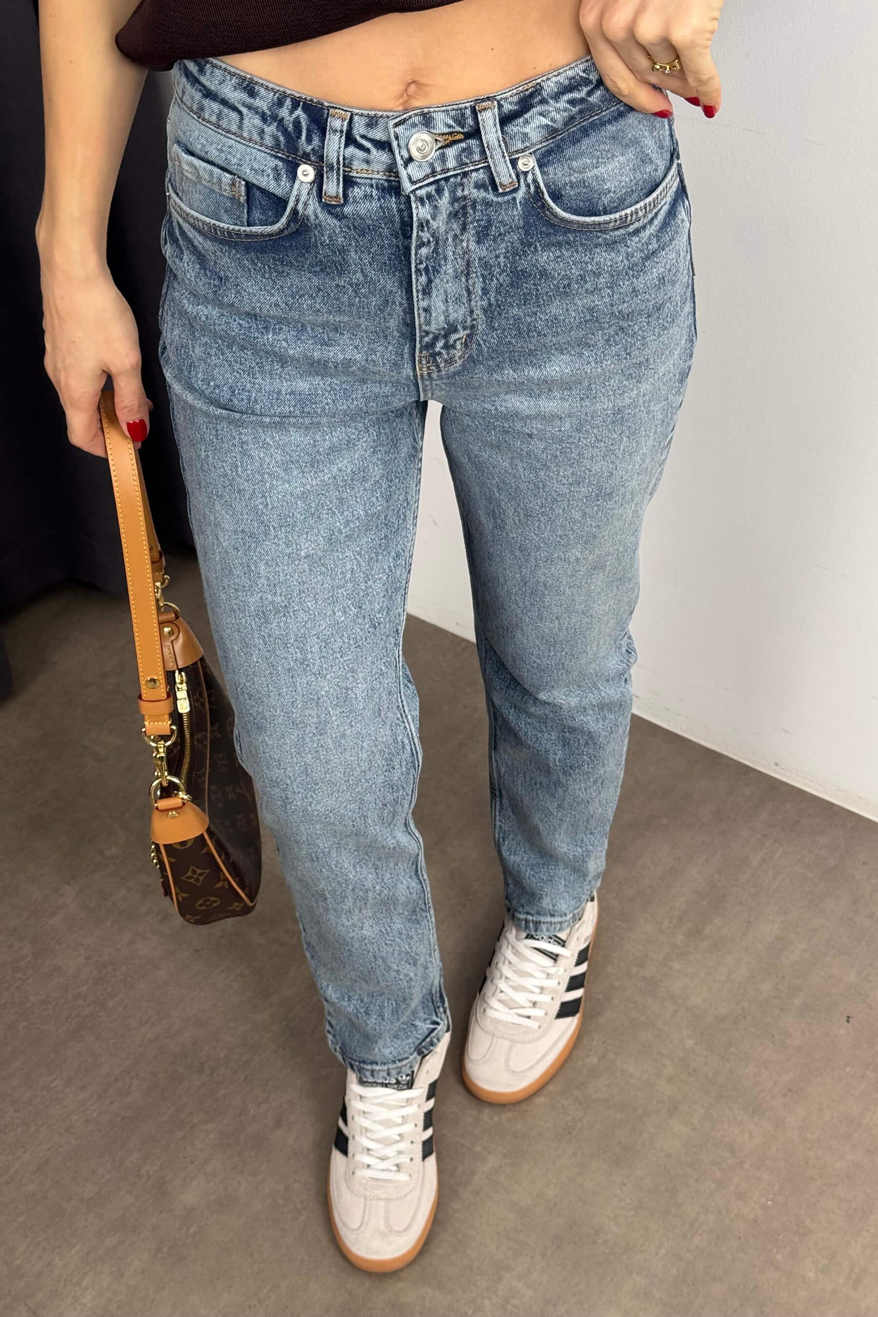 Açık Mavi Yıkamalı Yüksek Bel Skinny Jean
