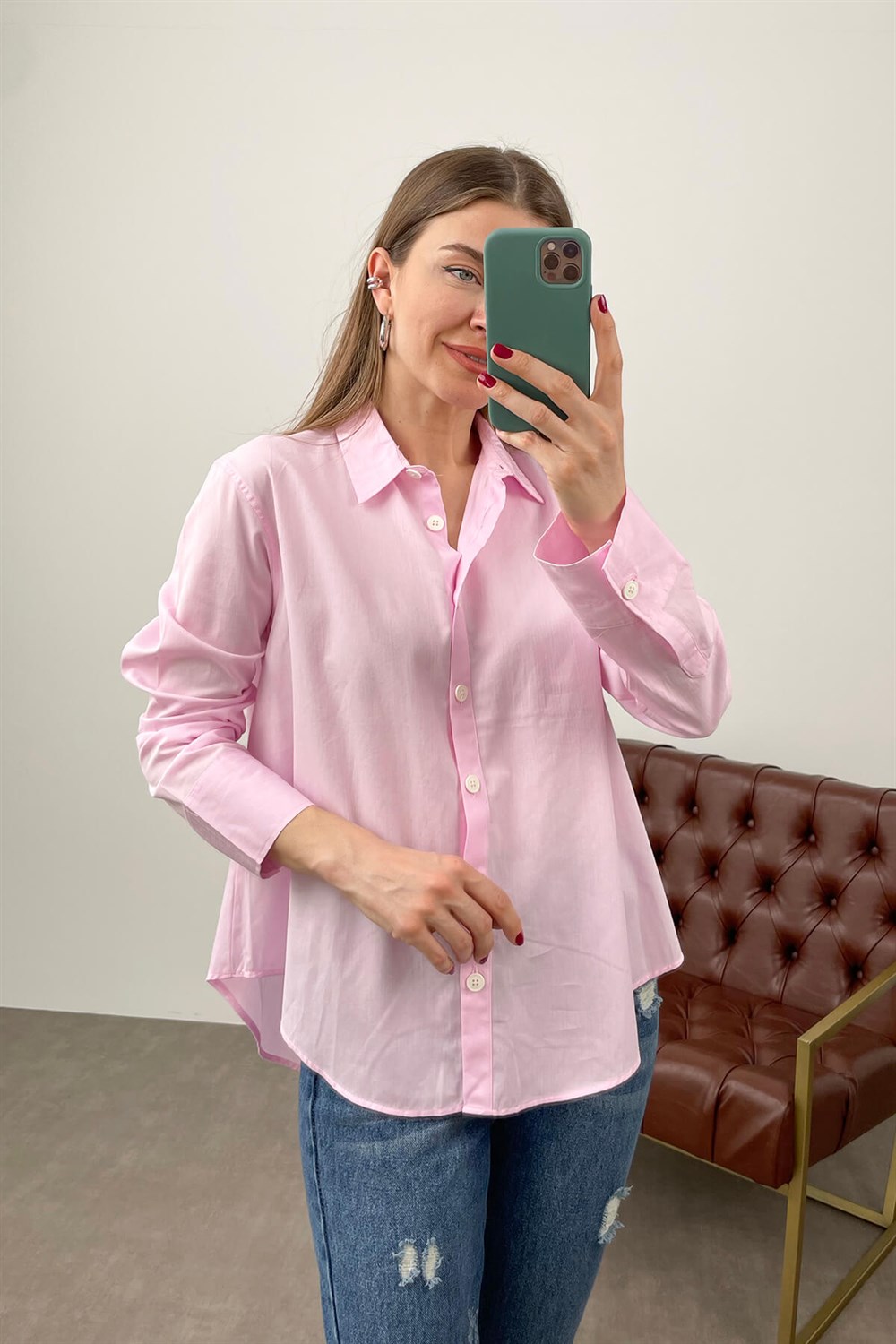 Açık Pembe Pamuklu Gömlek