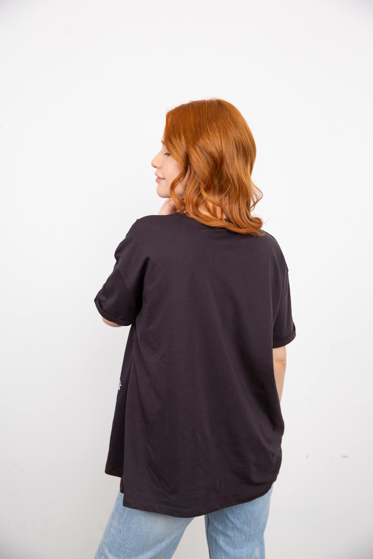 Antrasit Astroloji Desen Baskılı T-Shirt