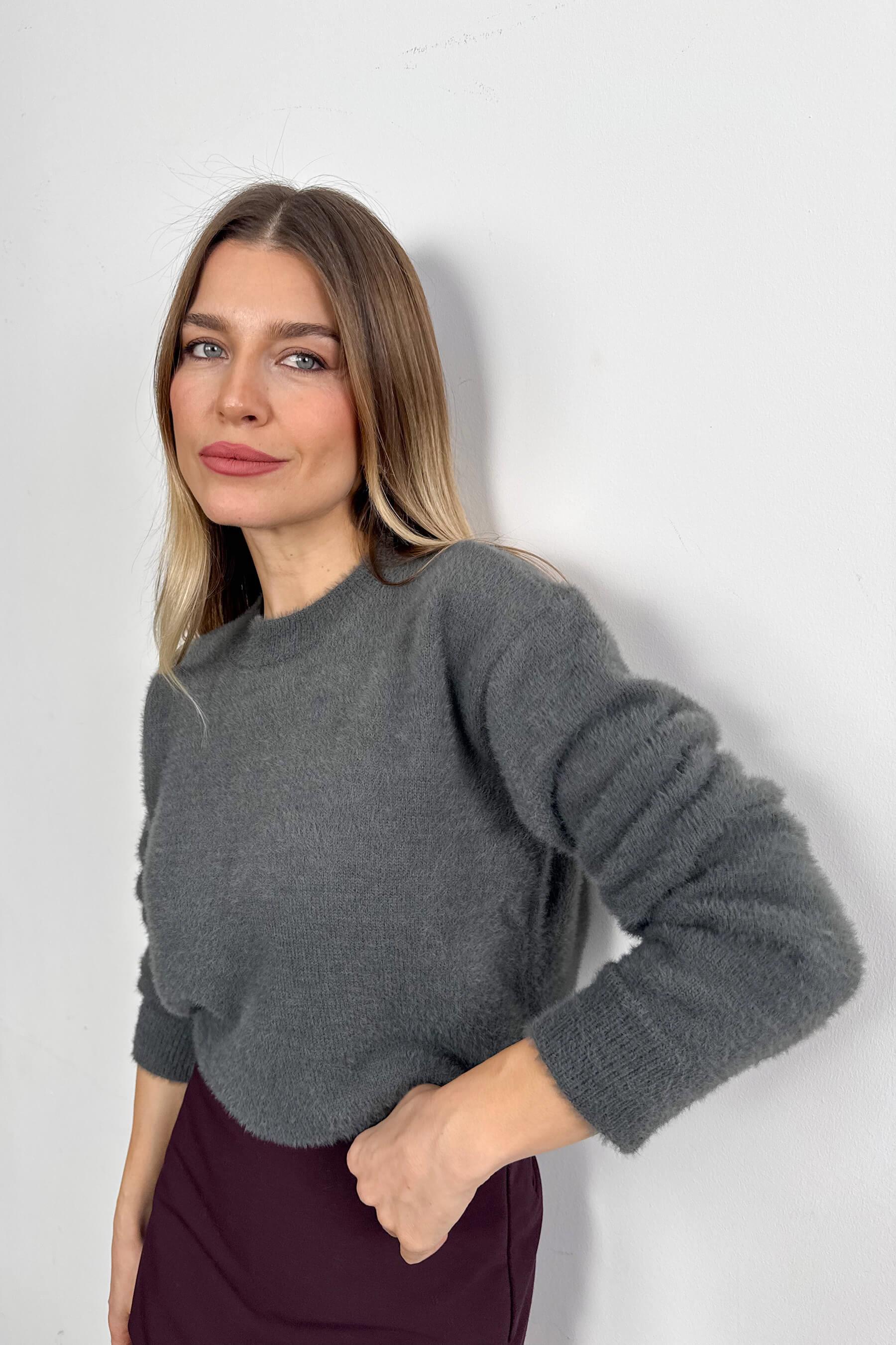 Antrasit Bisiklet Yaka Yumoş Kazak