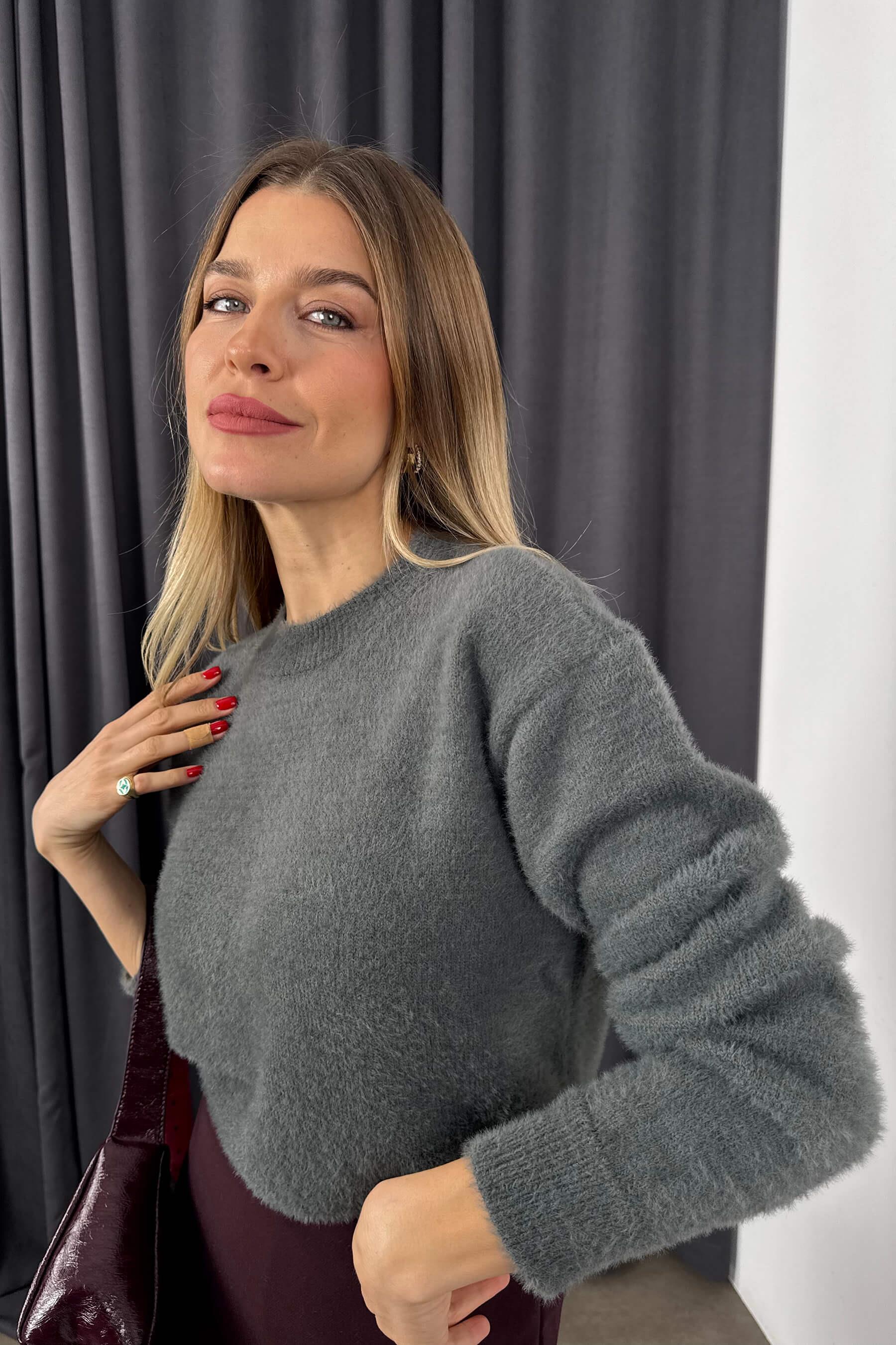 Antrasit Bisiklet Yaka Yumoş Kazak