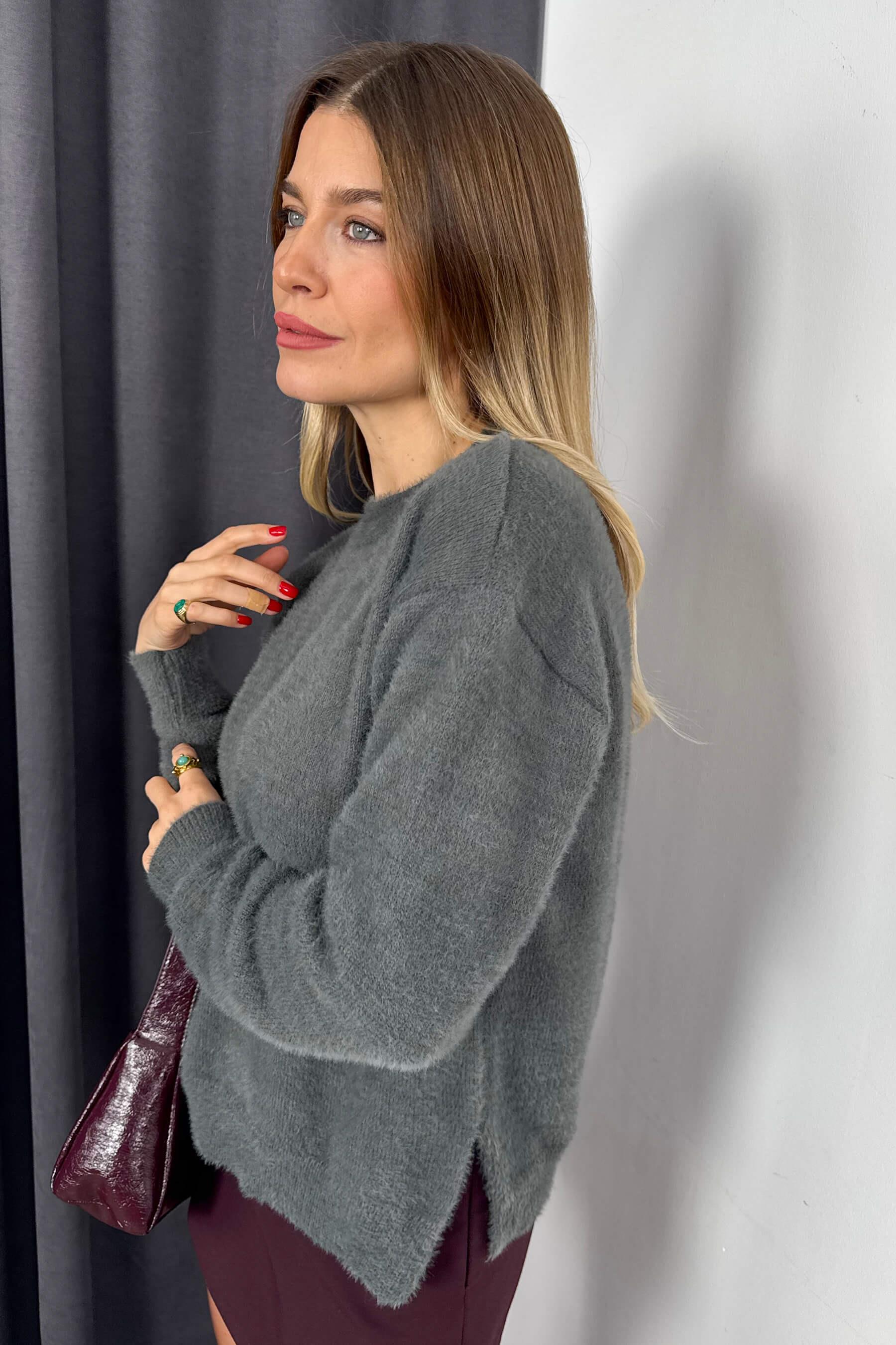 Antrasit Bisiklet Yaka Yumoş Kazak