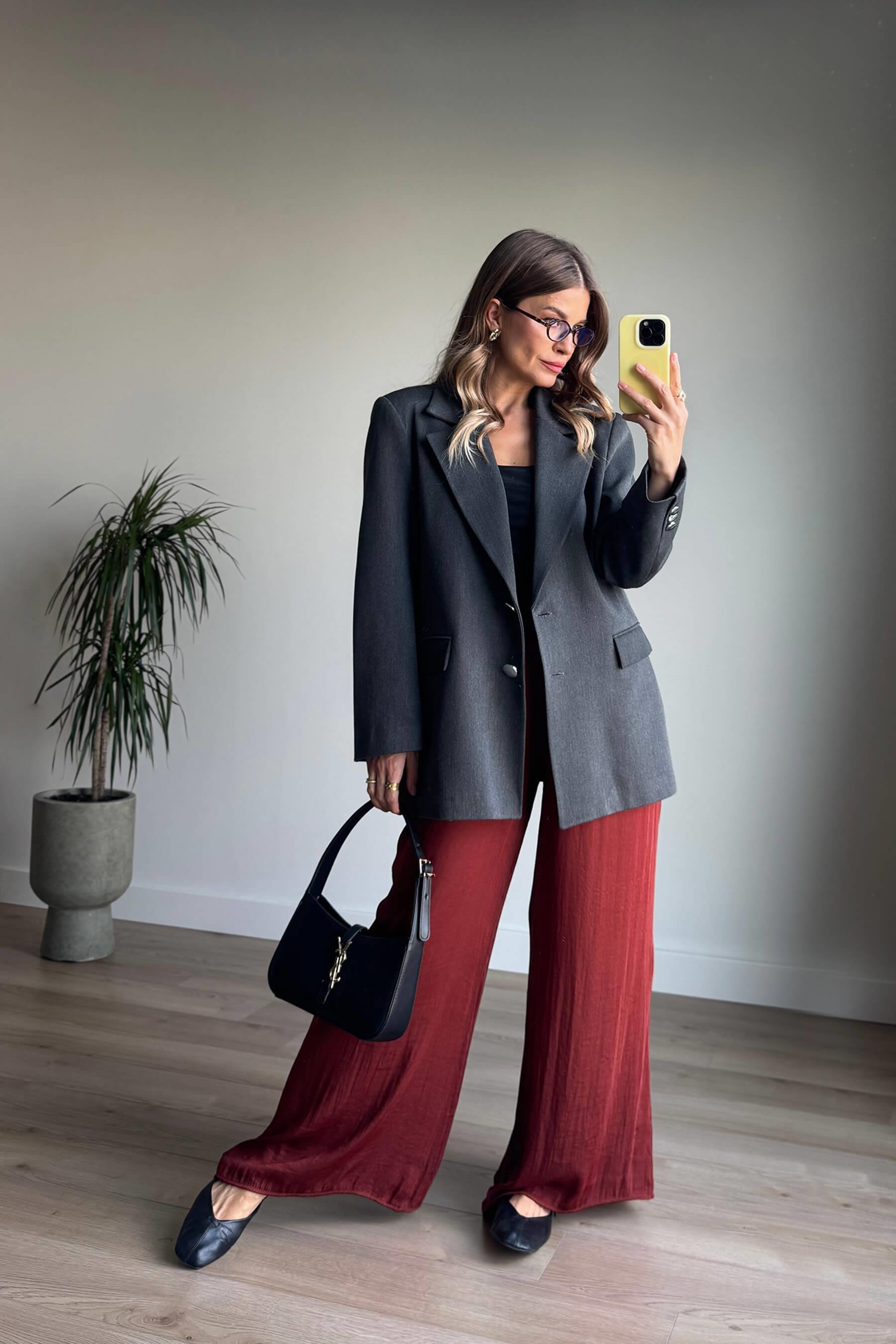 Antrasit Gümüş Düğmeli Astarlı Blazer Ceket