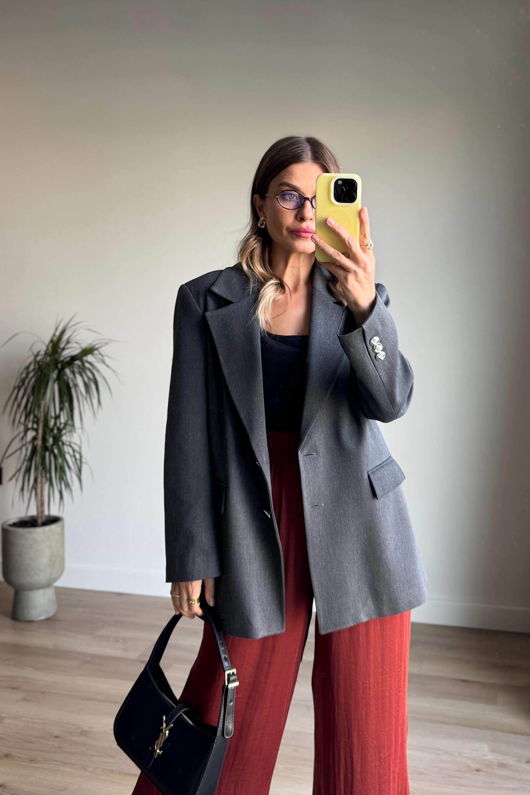 Antrasit Gümüş Düğmeli Astarlı Blazer Ceket