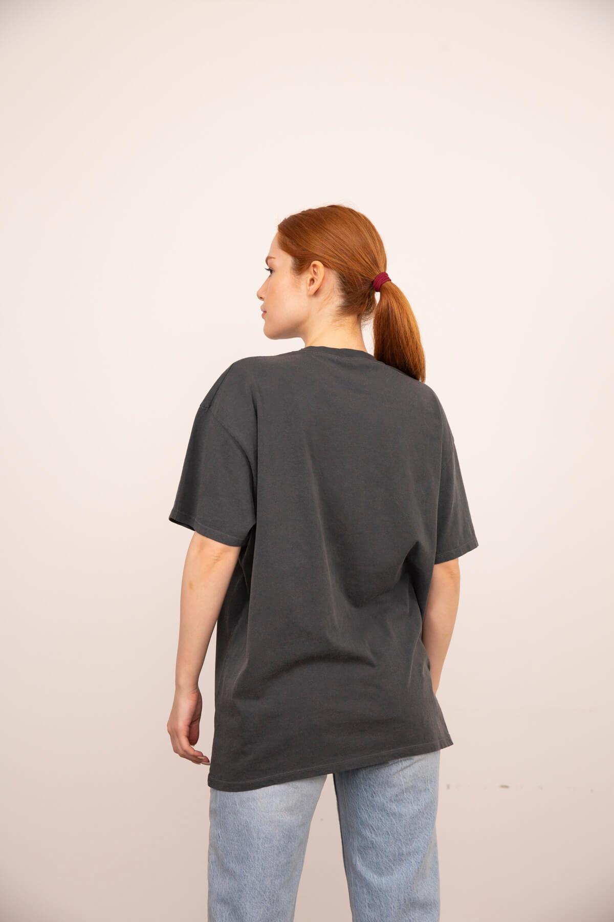 Antrasit Kartal Baskılı Oversize T-Shirt