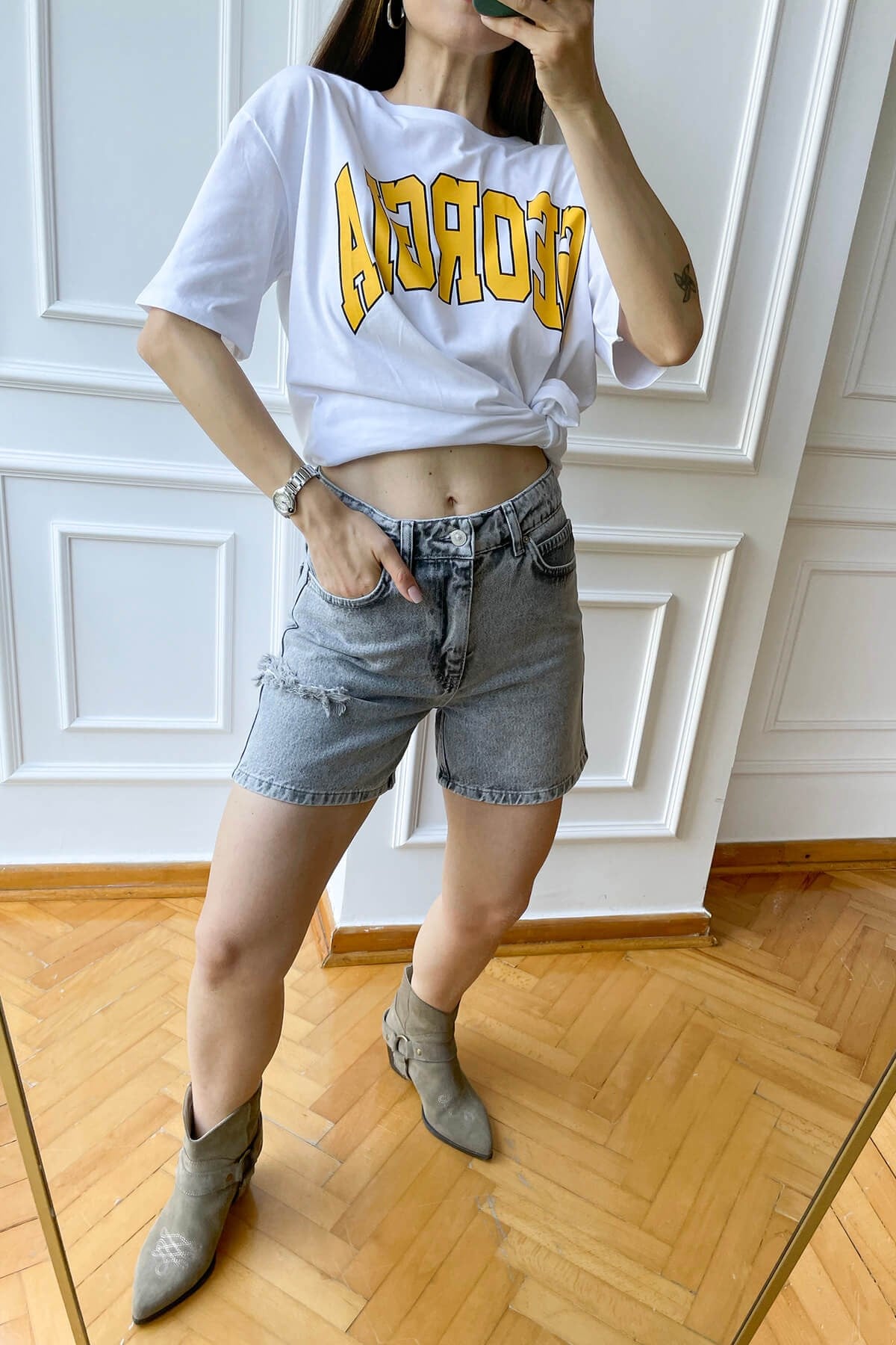 Antrasit Mom Şort