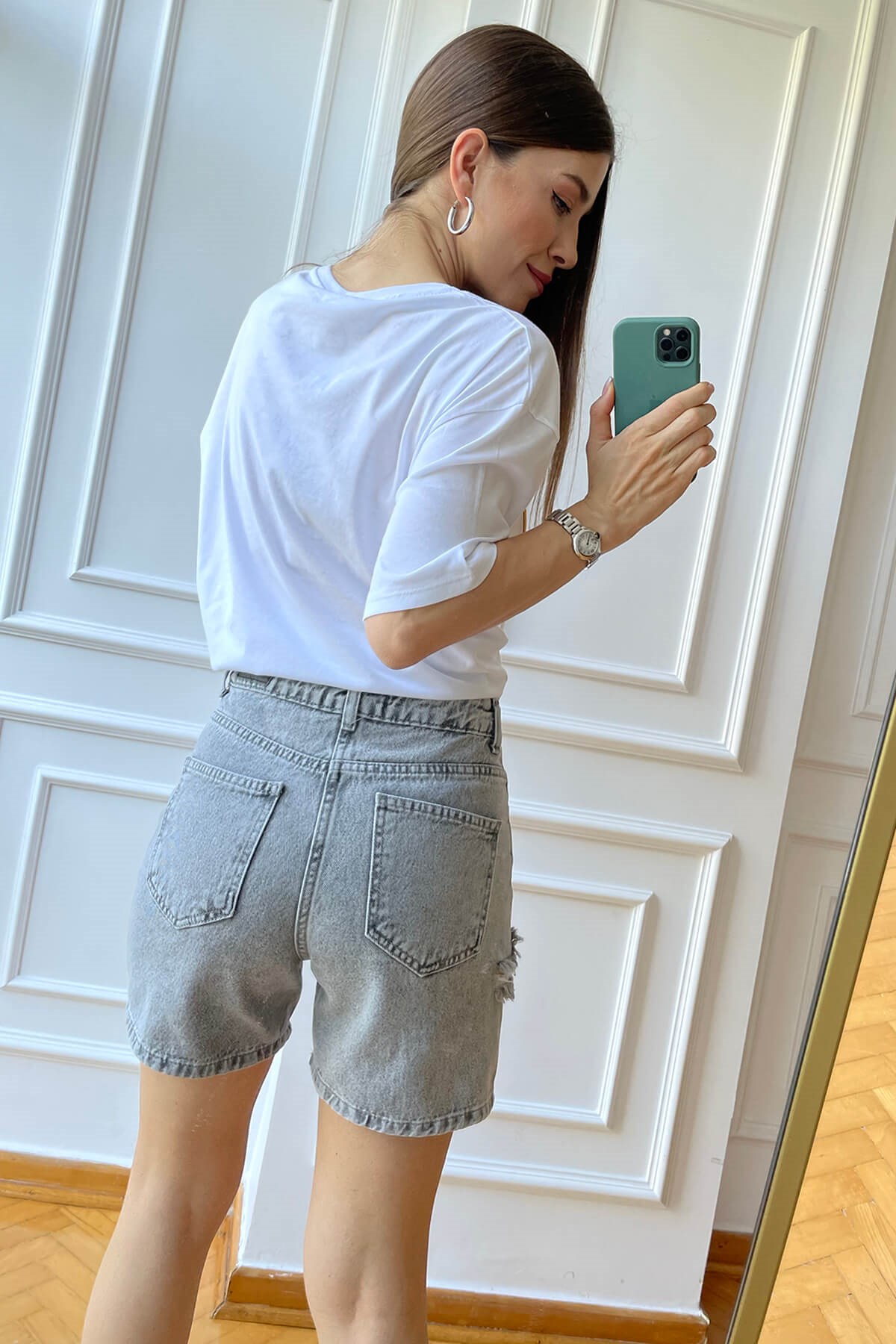 Antrasit Mom Şort