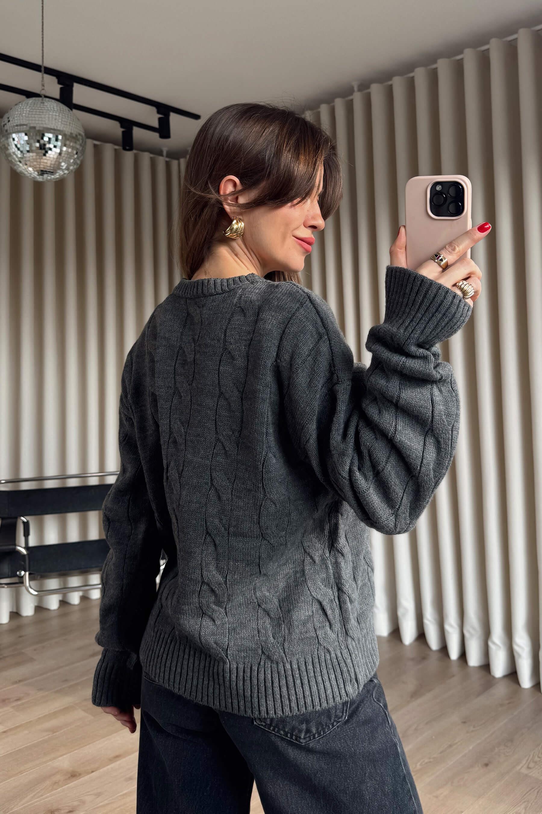 Antrasit Örgü Model Triko Kazak