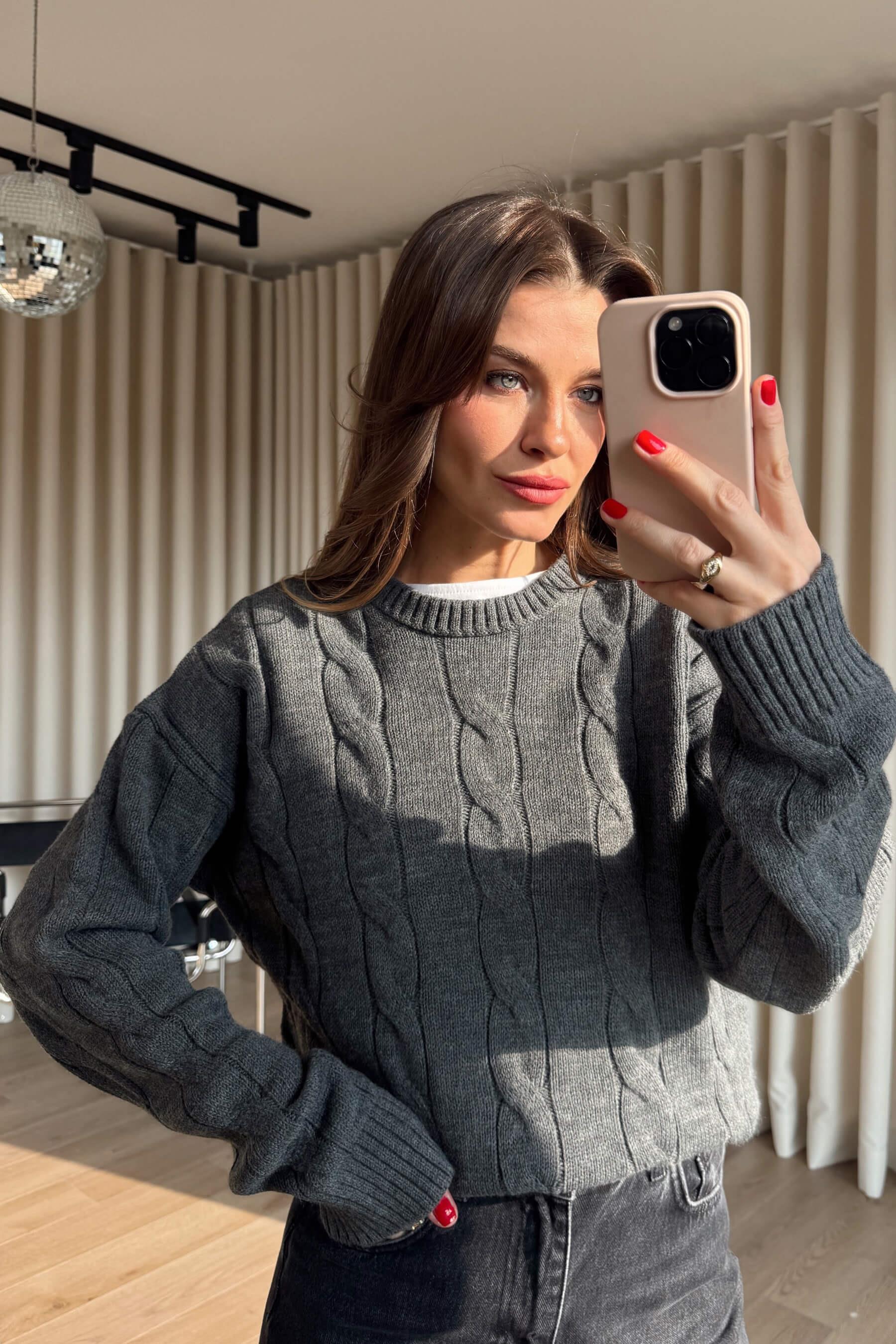 Antrasit Örgü Model Triko Kazak