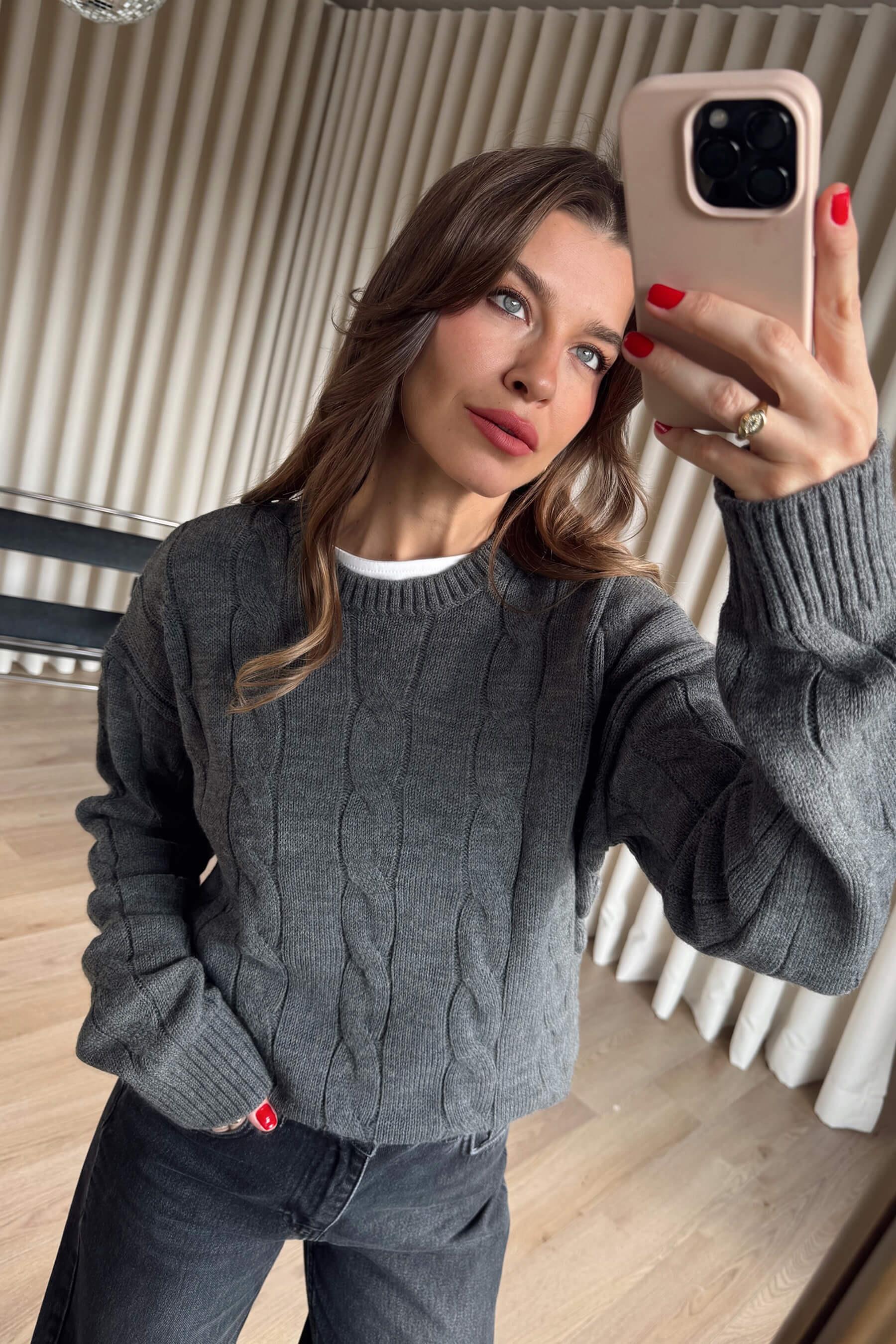 Antrasit Örgü Model Triko Kazak