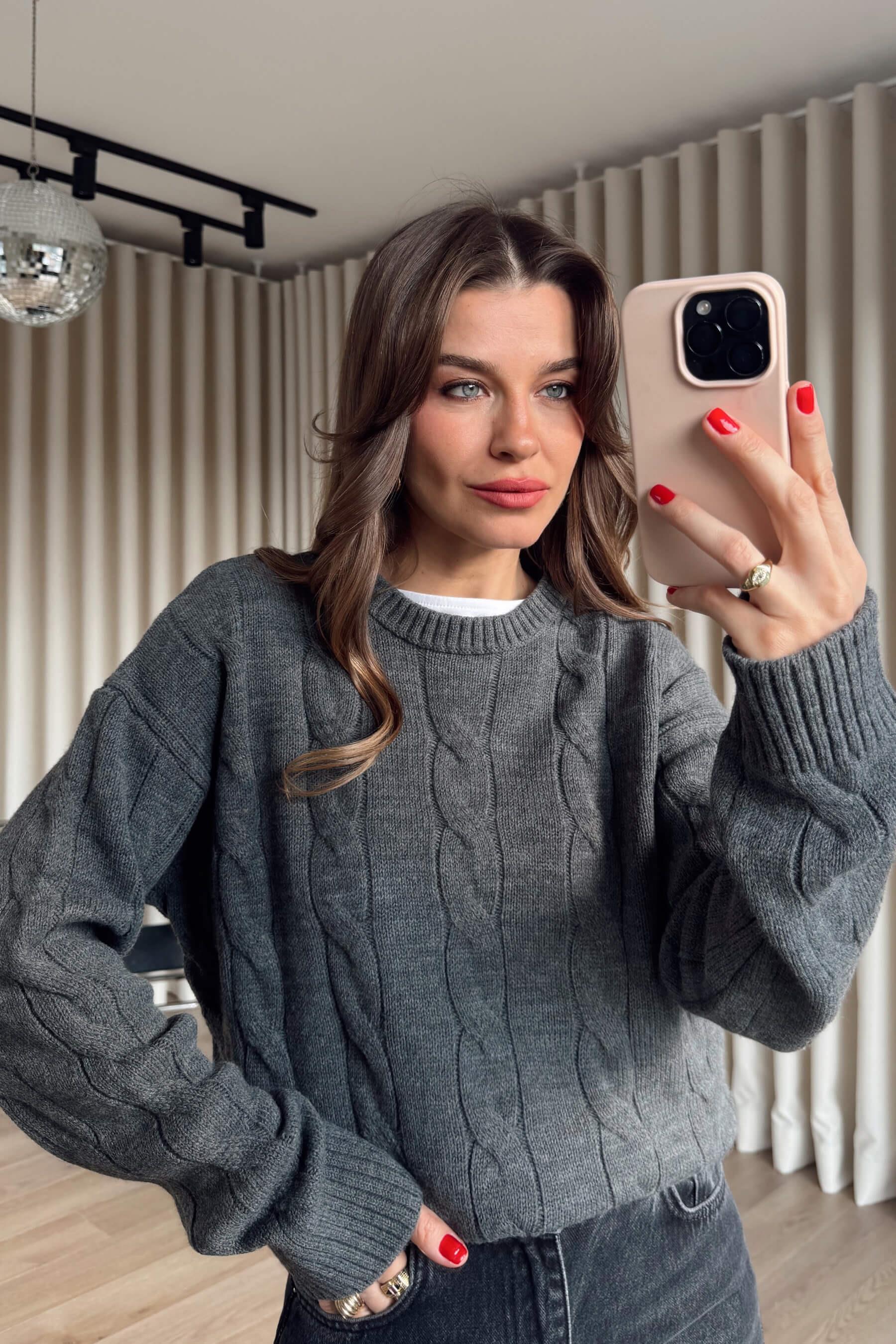 Antrasit Örgü Model Triko Kazak