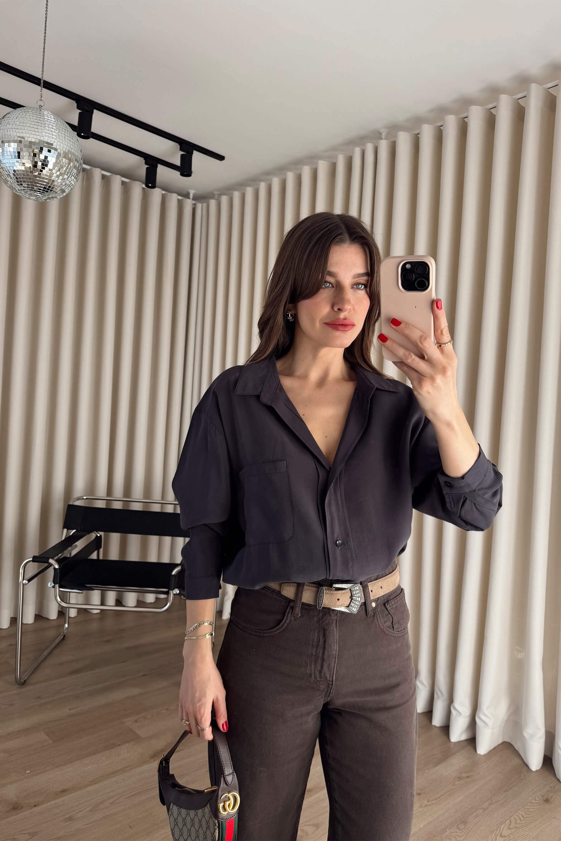Antrasit Oversize Modal Kumaş Gömlek