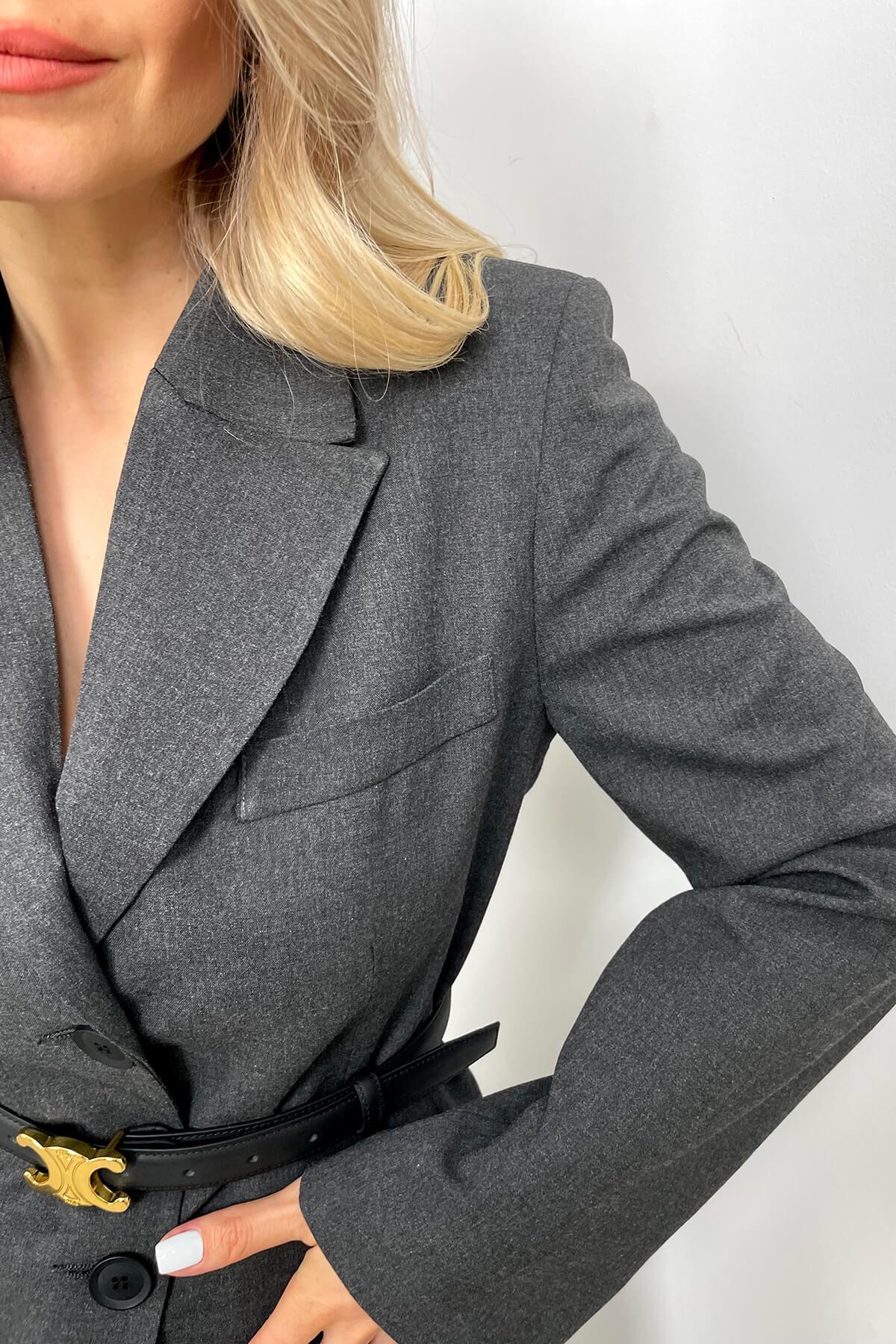 Antrasit Vatkalı Düğmeli Astarlı Blazer Ceket