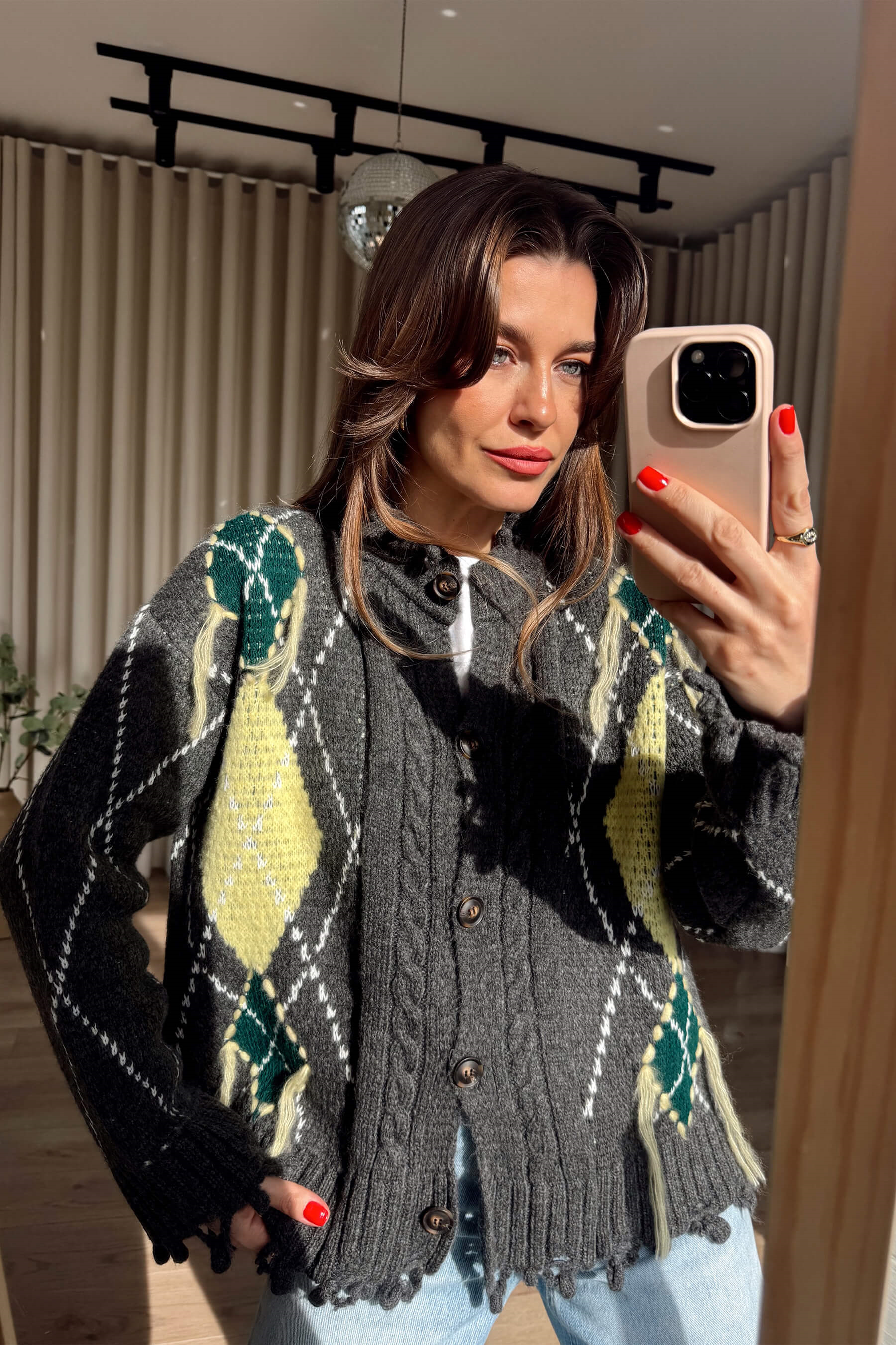 Antrasit Yeşil Saçaklı Hırka