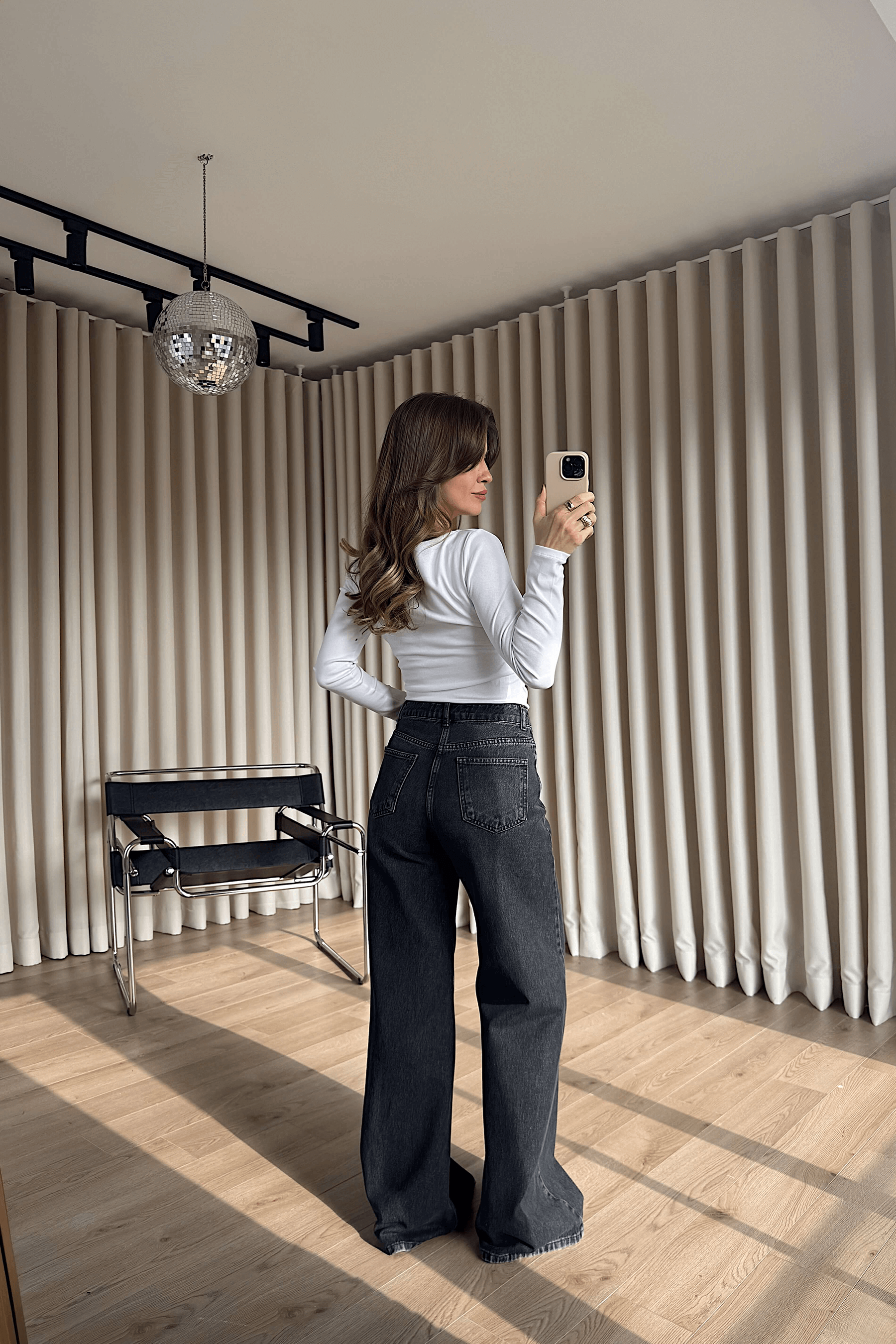 Antrasit Yıkamalı Wide Leg Jean