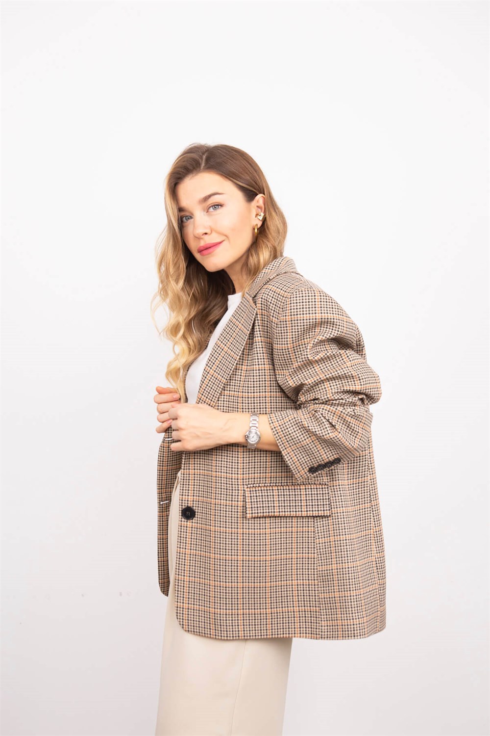 B Harf Nakışlı Astarlı Blazer Ceket