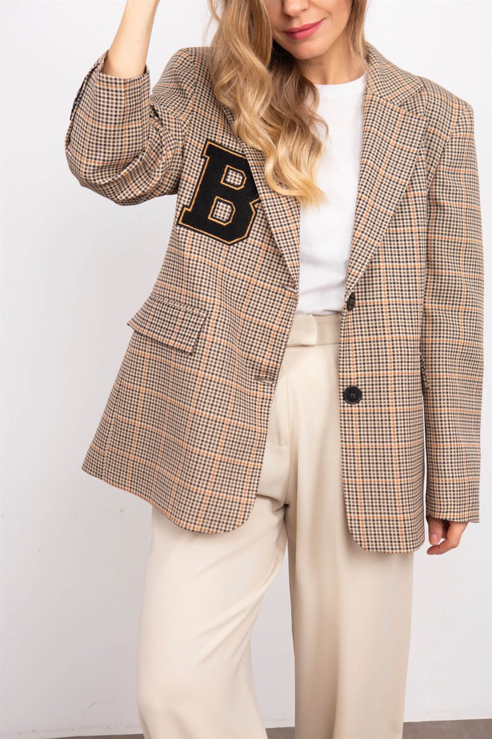 B Harf Nakışlı Astarlı Blazer Ceket